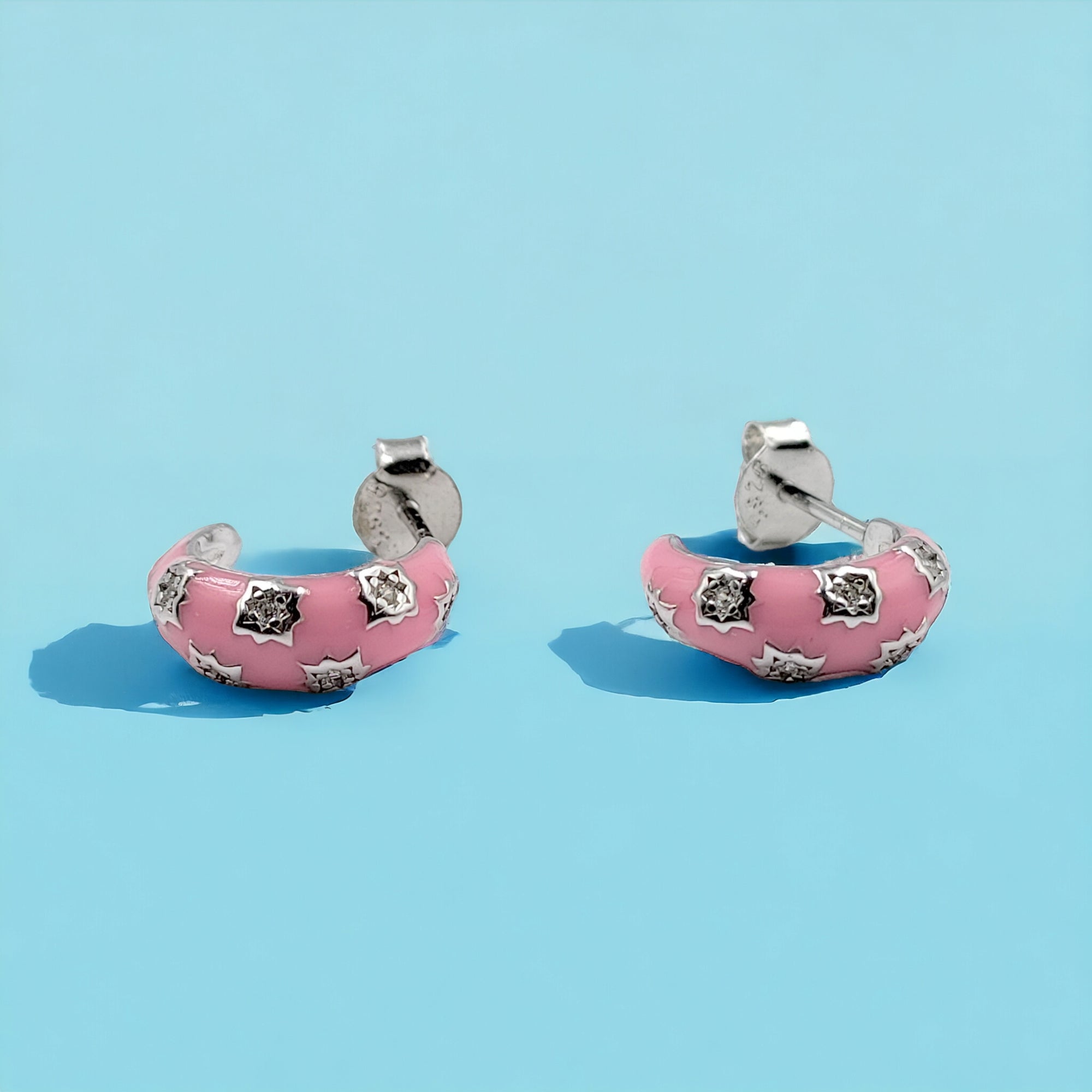 Thick Enamel Hoops Celestial Star CZ Chunky Bold Hoop Mini Art Deco Earrings Minimalist Handmade Gift For Women-13x4 mm