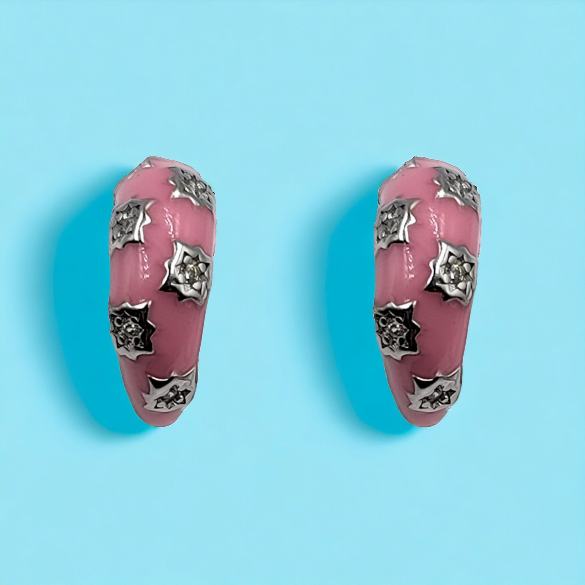 Thick Enamel Hoops Celestial Star CZ Chunky Bold Hoop Mini Art Deco Earrings Minimalist Handmade Gift For Women-13x4 mm