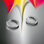 925 Silver Huggie Cartilage Earlobe Minimalist Hoop Earrings CZ Art Latch Back Earrings Minimalist Handmade Gift-16x3 mm