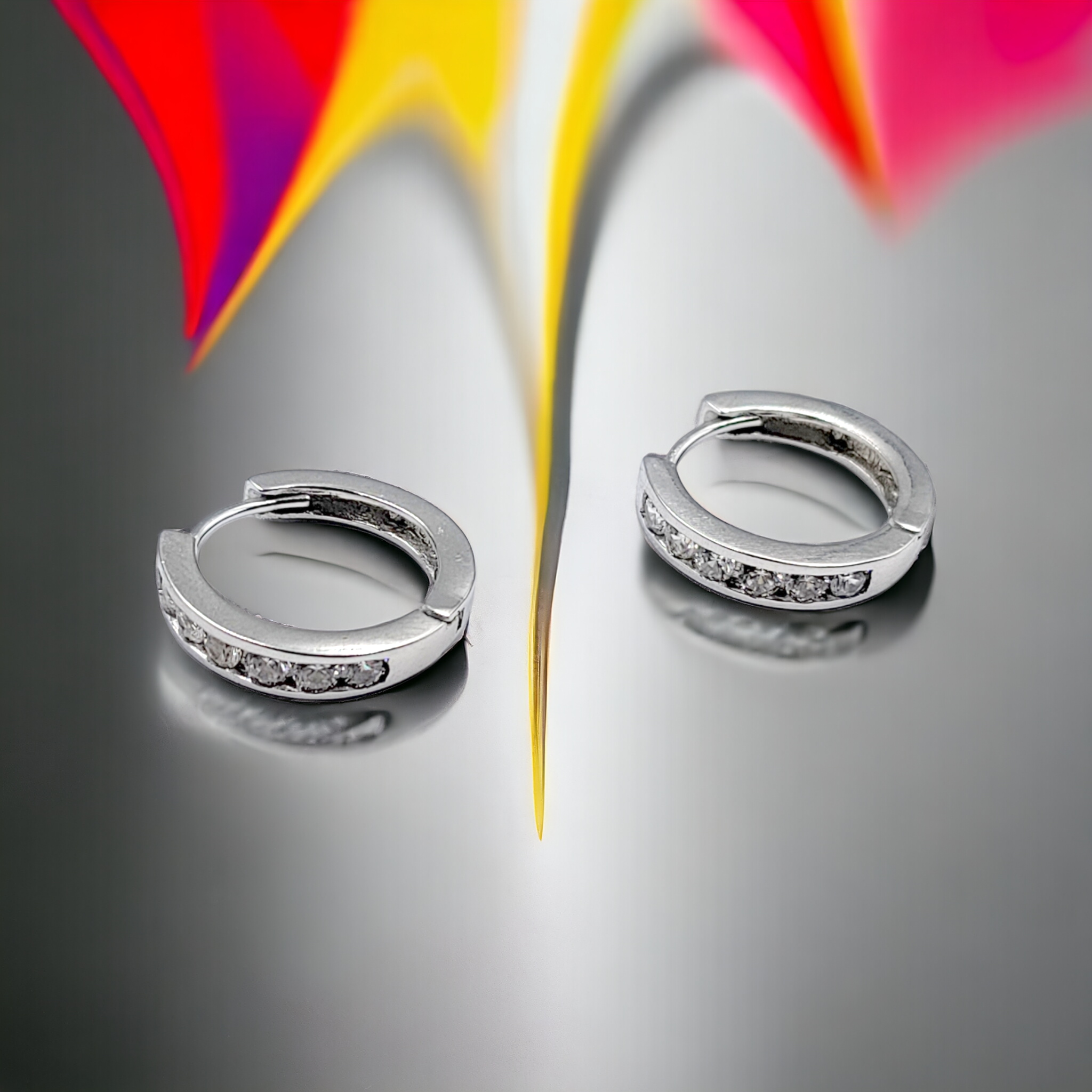 925 Silver Huggie Cartilage Earlobe Minimalist Hoop Earrings CZ Art Latch Back Earrings Minimalist Handmade Gift-16x3 mm