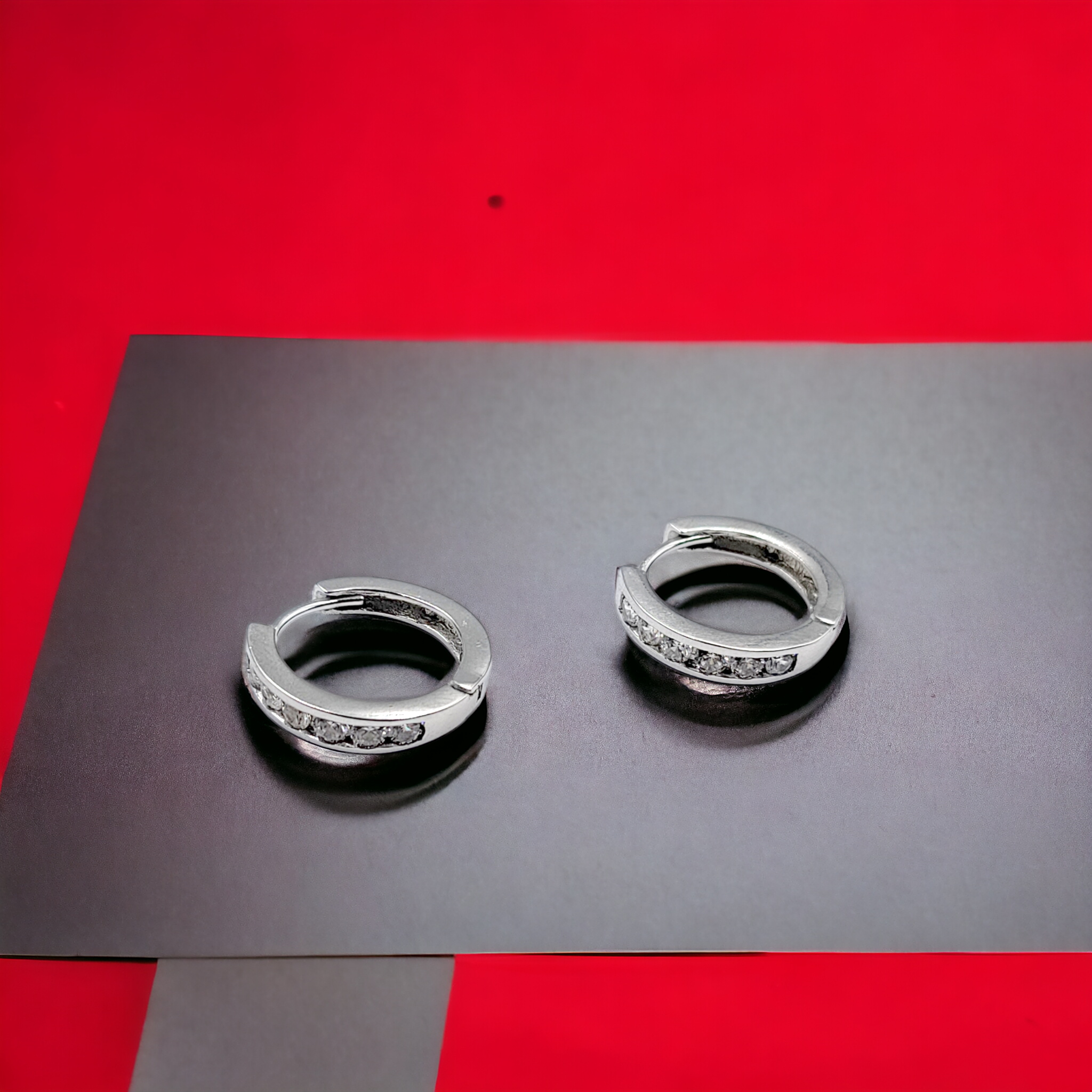 925 Silver Huggie Cartilage Earlobe Minimalist Hoop Earrings CZ Art Latch Back Earrings Minimalist Handmade Gift-16x3 mm