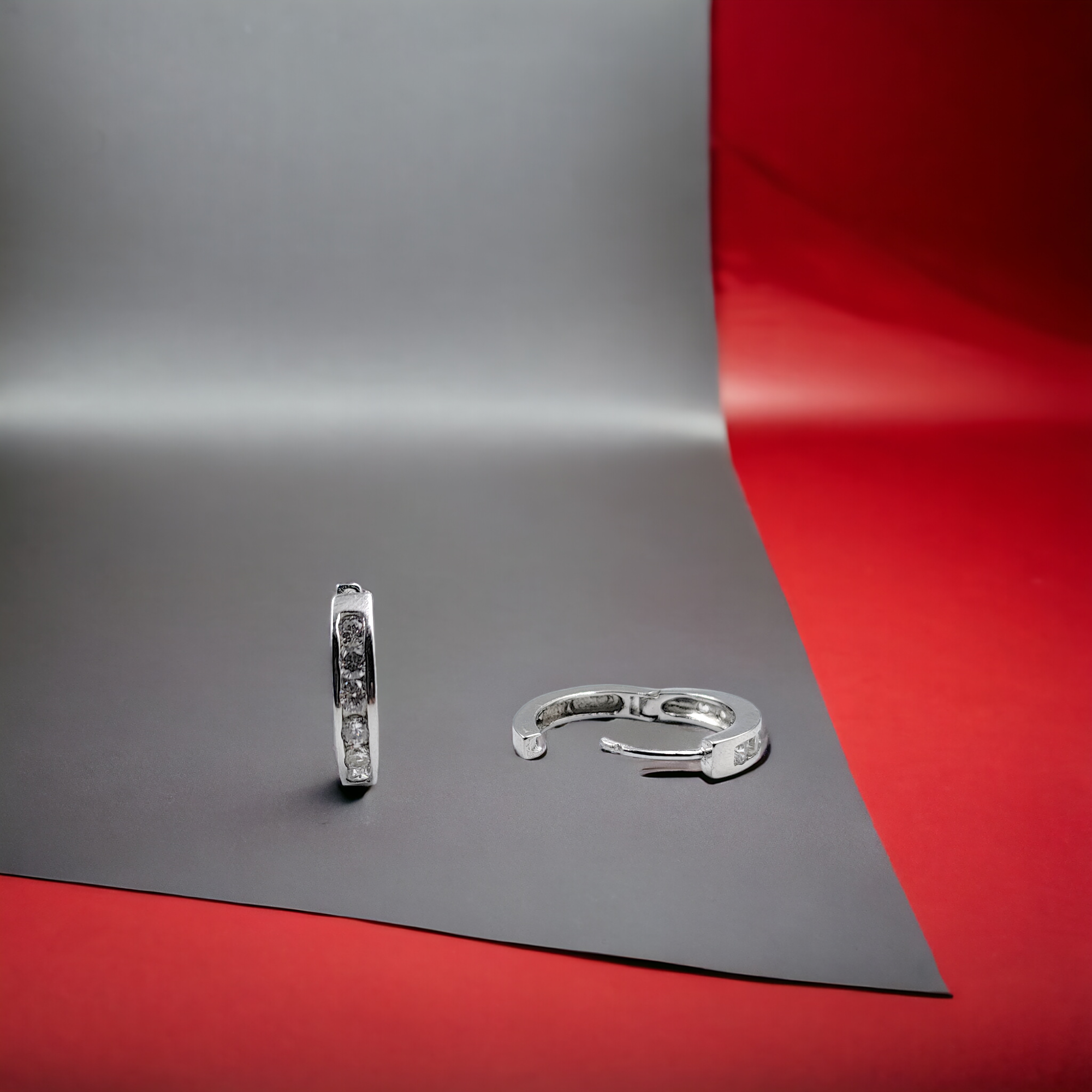 925 Silver Huggie Cartilage Earlobe Minimalist Hoop Earrings CZ Art Latch Back Earrings Minimalist Handmade Gift-16x3 mm