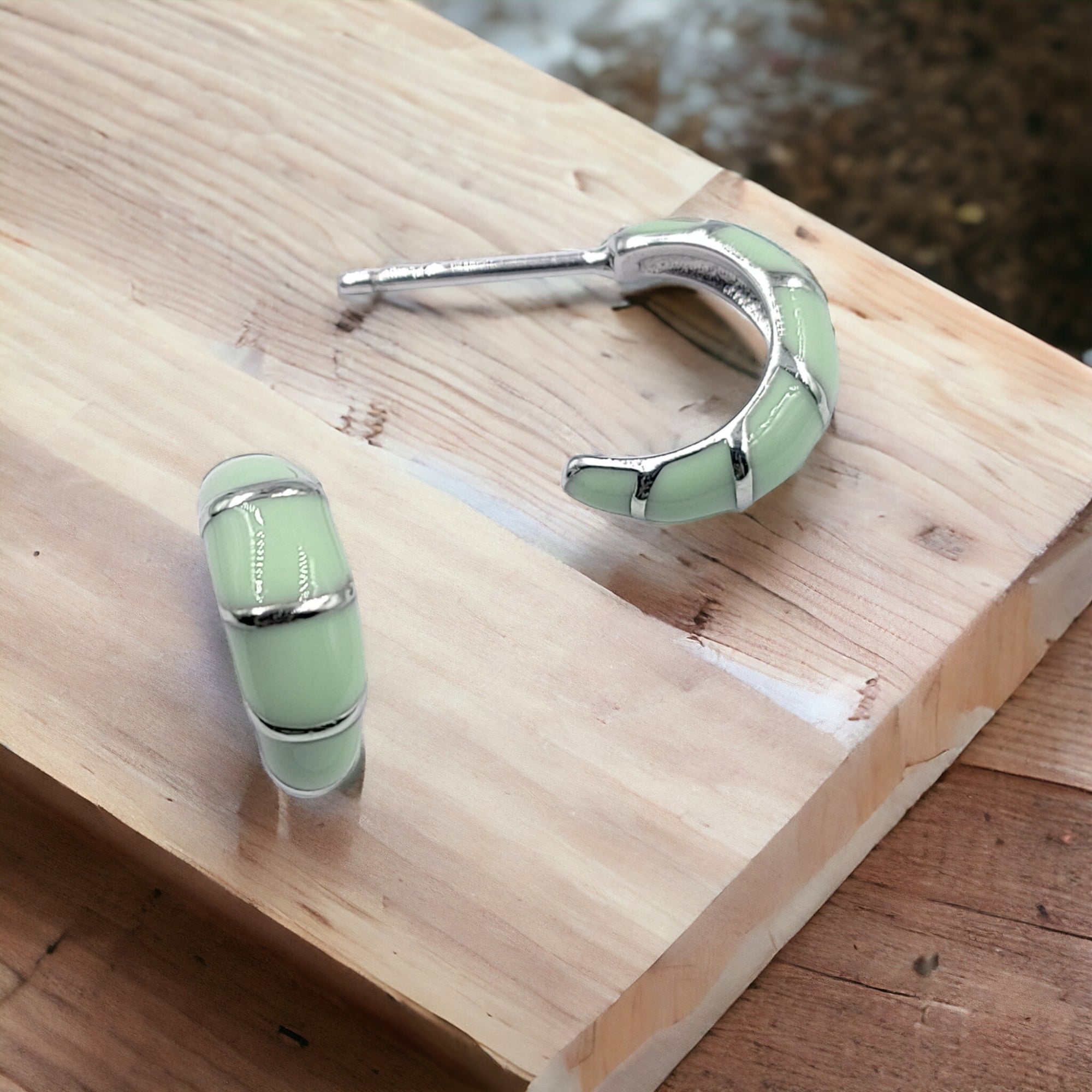 Pretty Enamel Hoops Strips CZ Chunky Bold Hoop Everyday Wear Earring  13x4 mm