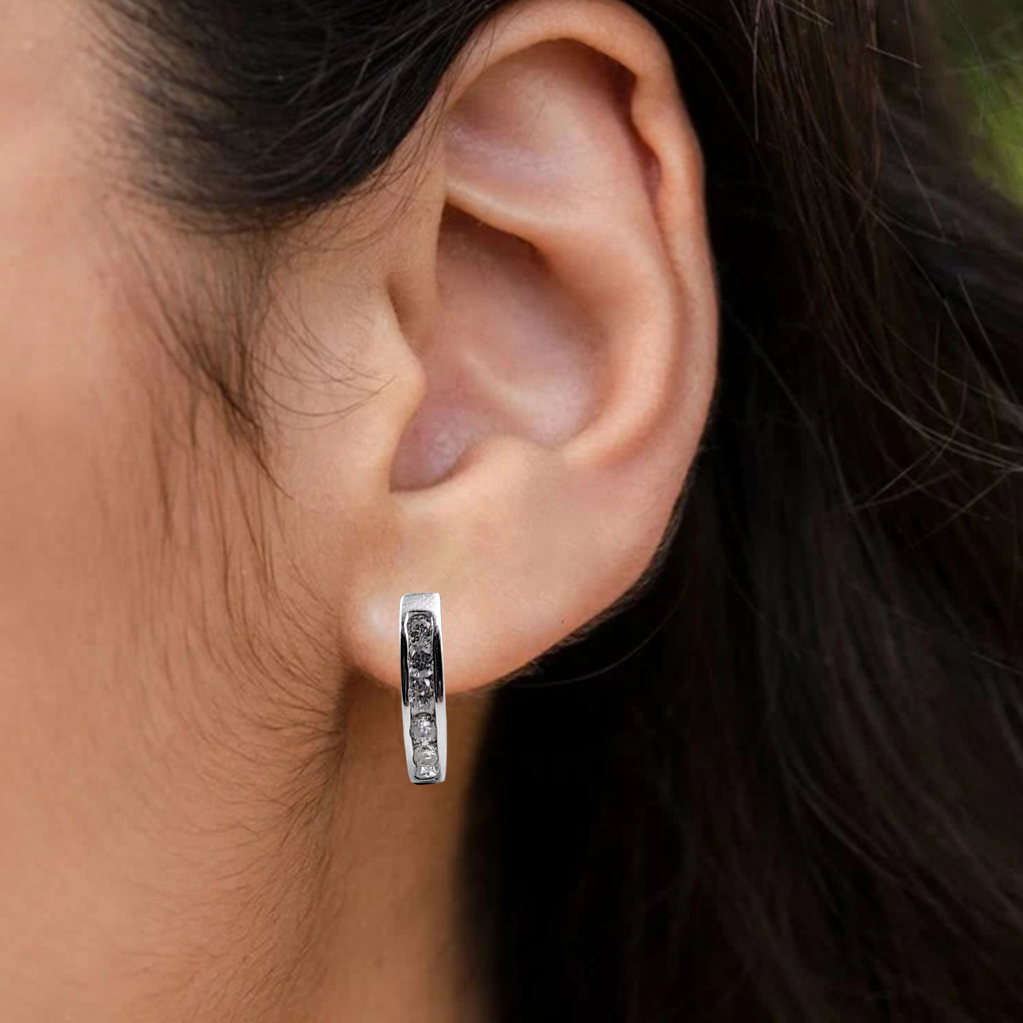 925 Silver Huggie Cartilage Earlobe Minimalist Hoop Earrings CZ Art Latch Back Earrings Minimalist Handmade Gift-16x3 mm