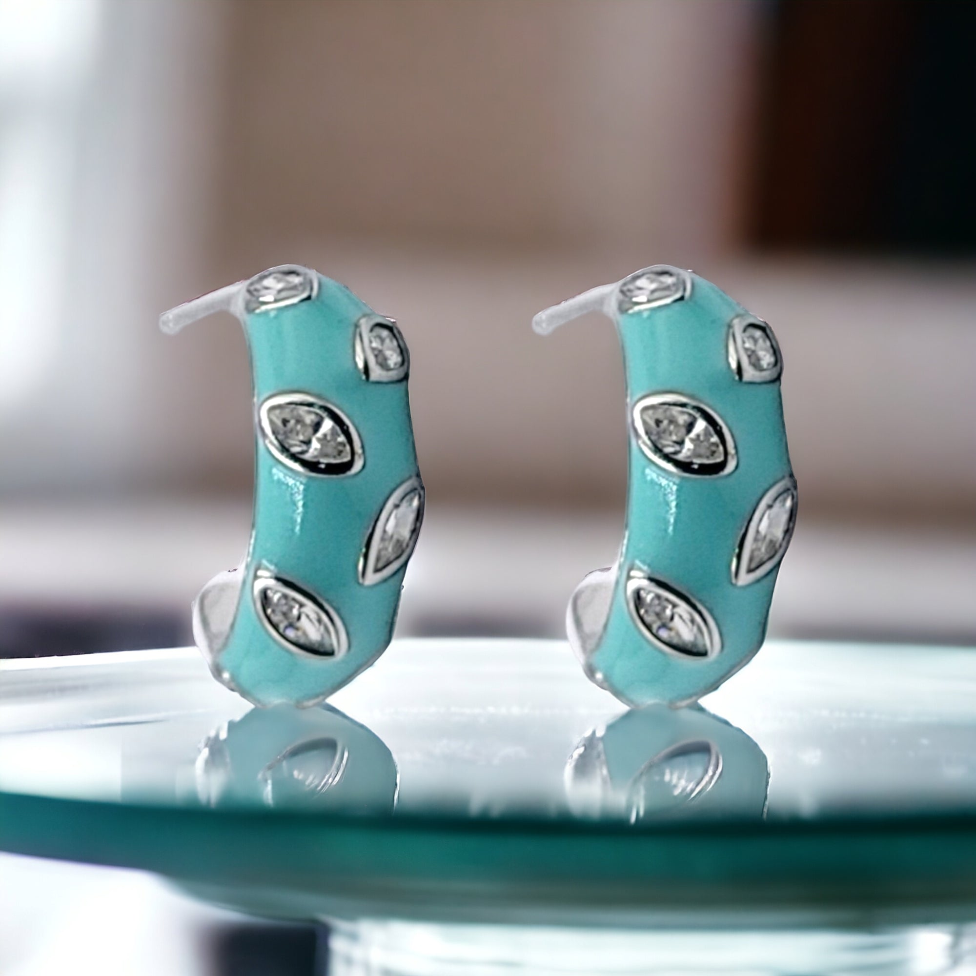 Quirky Enamel Hoops Petal CZ Chunky Bold Hoop Earrings Handmade Gift Gift For Women-13x4 mm