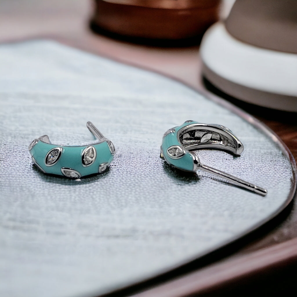 Quirky Enamel Hoops Petal CZ Chunky Bold Hoop Earrings Handmade Gift Gift For Women-13x4 mm