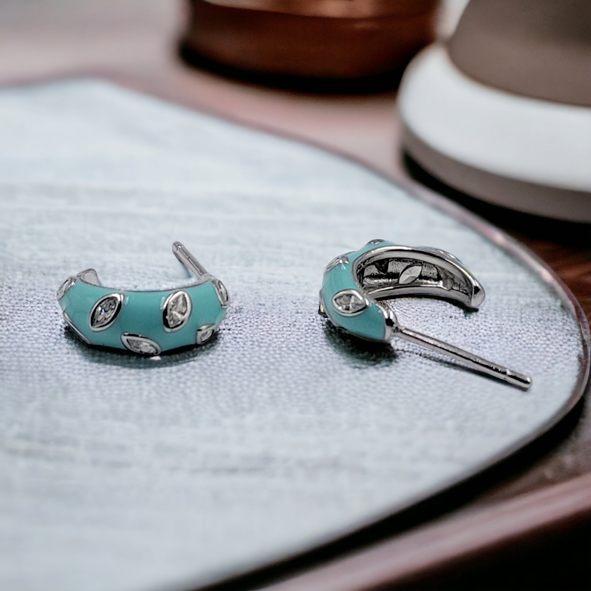 Quirky Enamel Hoops Petal CZ Chunky Bold Hoop Earrings Handmade Gift Gift For Women-13x4 mm