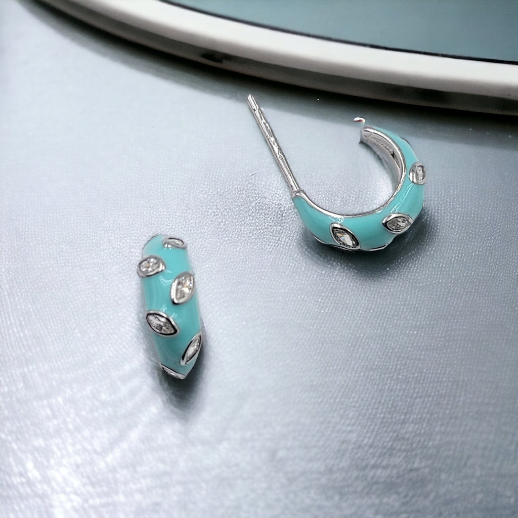 Quirky Enamel Hoops Petal CZ Chunky Bold Hoop Earrings Handmade Gift Gift For Women-13x4 mm