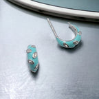 Quirky Enamel Hoops Petal CZ Chunky Bold Hoop Earrings Handmade Gift Gift For Women-13x4 mm