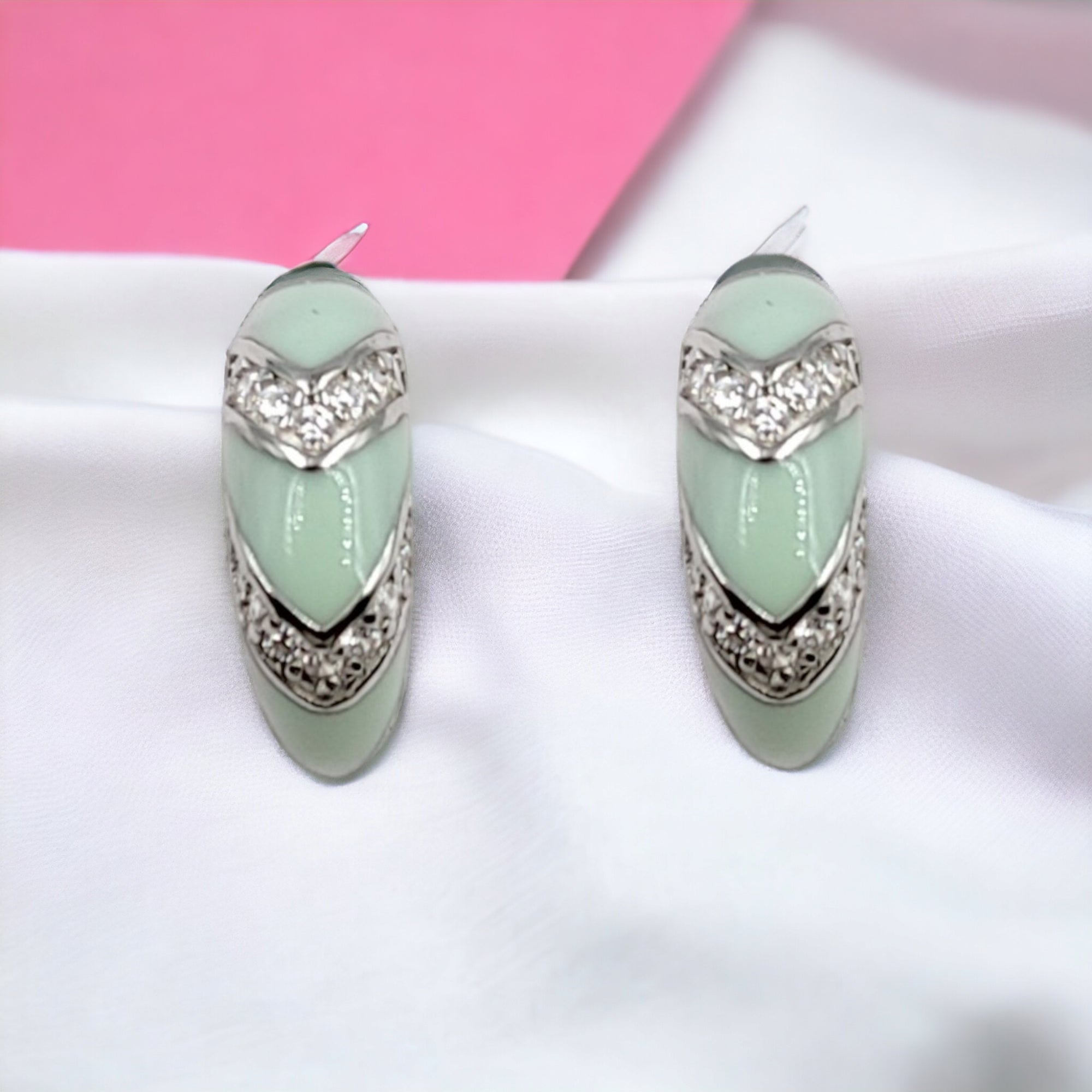 Quirky Enamel Hoops Strips CZ Chunky Bold Hoop Mini Art Deco Earrings Gift For Women 13x4 mm