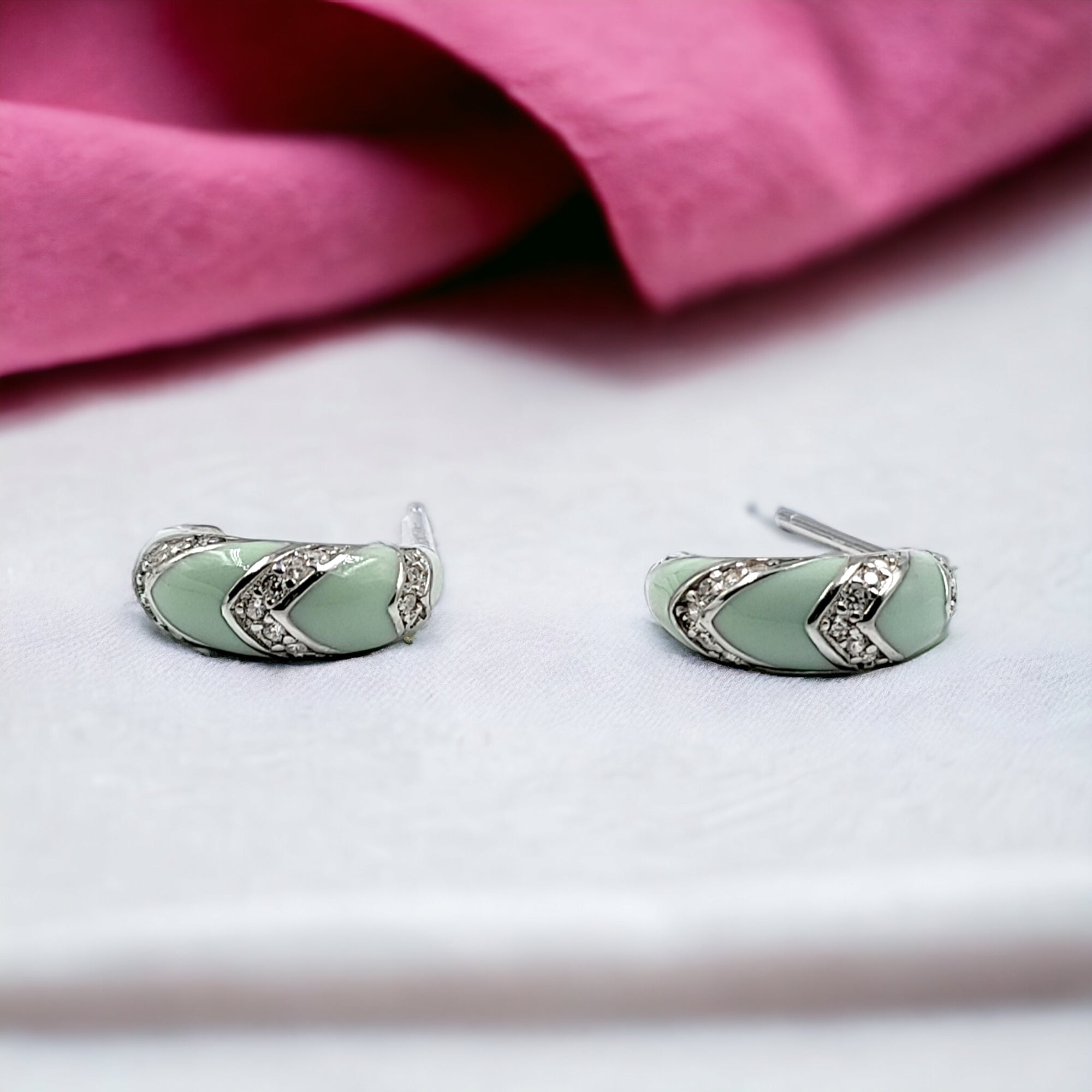 Quirky Enamel Hoops Strips CZ Chunky Bold Hoop Mini Art Deco Earrings 13x4 mm