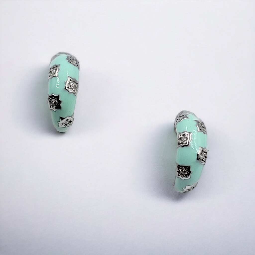 Thick Enamel Hoops Celestial Star CZ Chunky Bold Hoop Mini Art Deco Earrings 13x4 mm