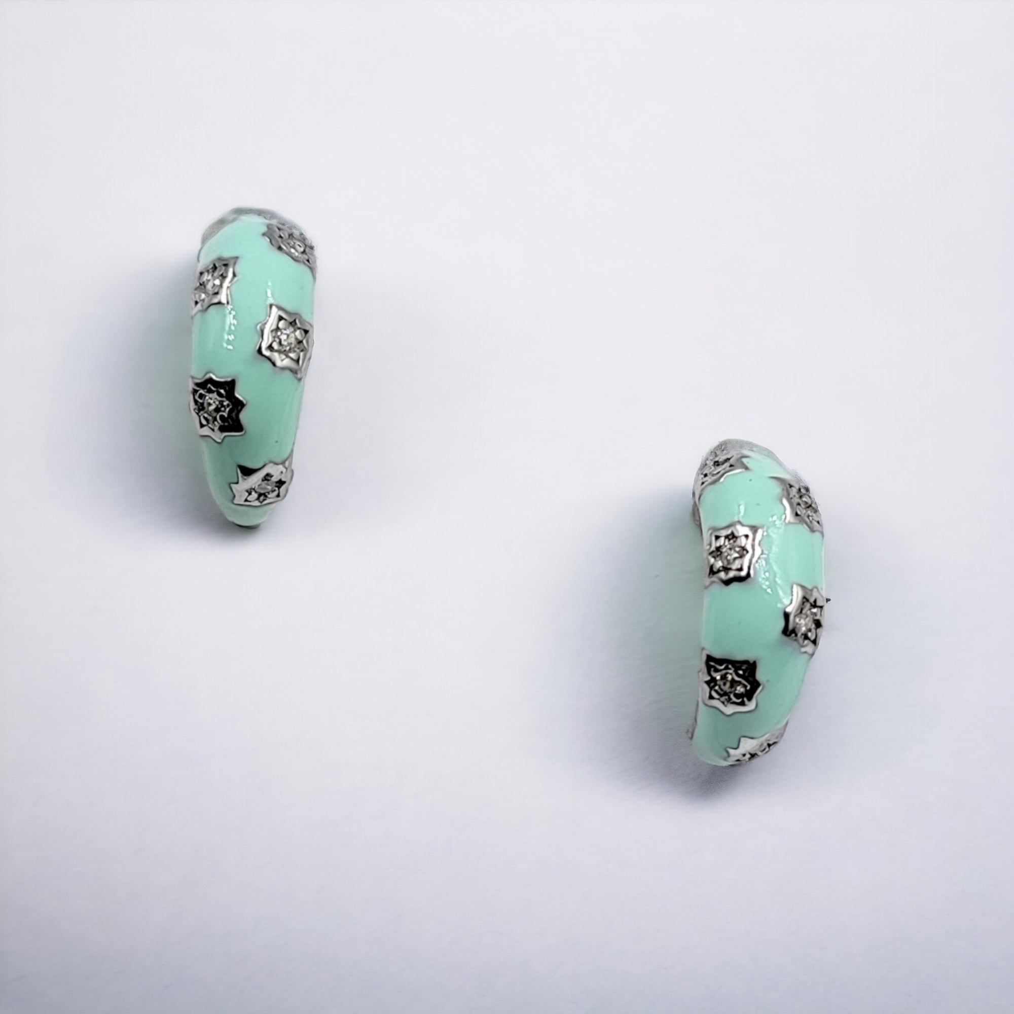 Thick Enamel Hoops Celestial Star CZ Chunky Bold Hoop Mini Art Deco Earrings Minimalist Handmade Gift For Women-13x4 mm