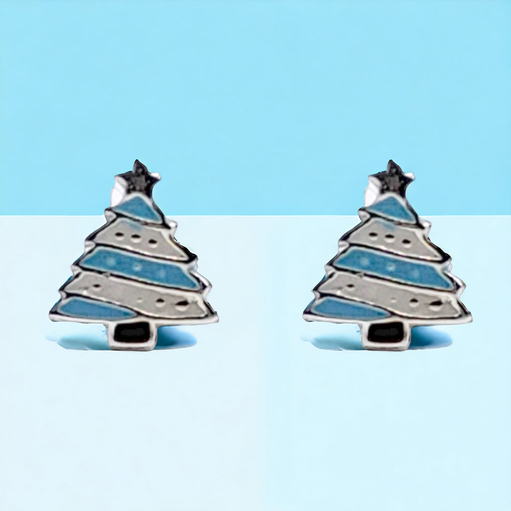 925 Sterling Silver Cute Tree Ear Studs Enamel Cartilage Ear Studs Earrings Handmade Gift - 8x6 mm