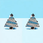 925 Sterling Silver Cute Tree Ear Studs Enamel Cartilage Ear Studs Earrings Handmade Gift - 8x6 mm