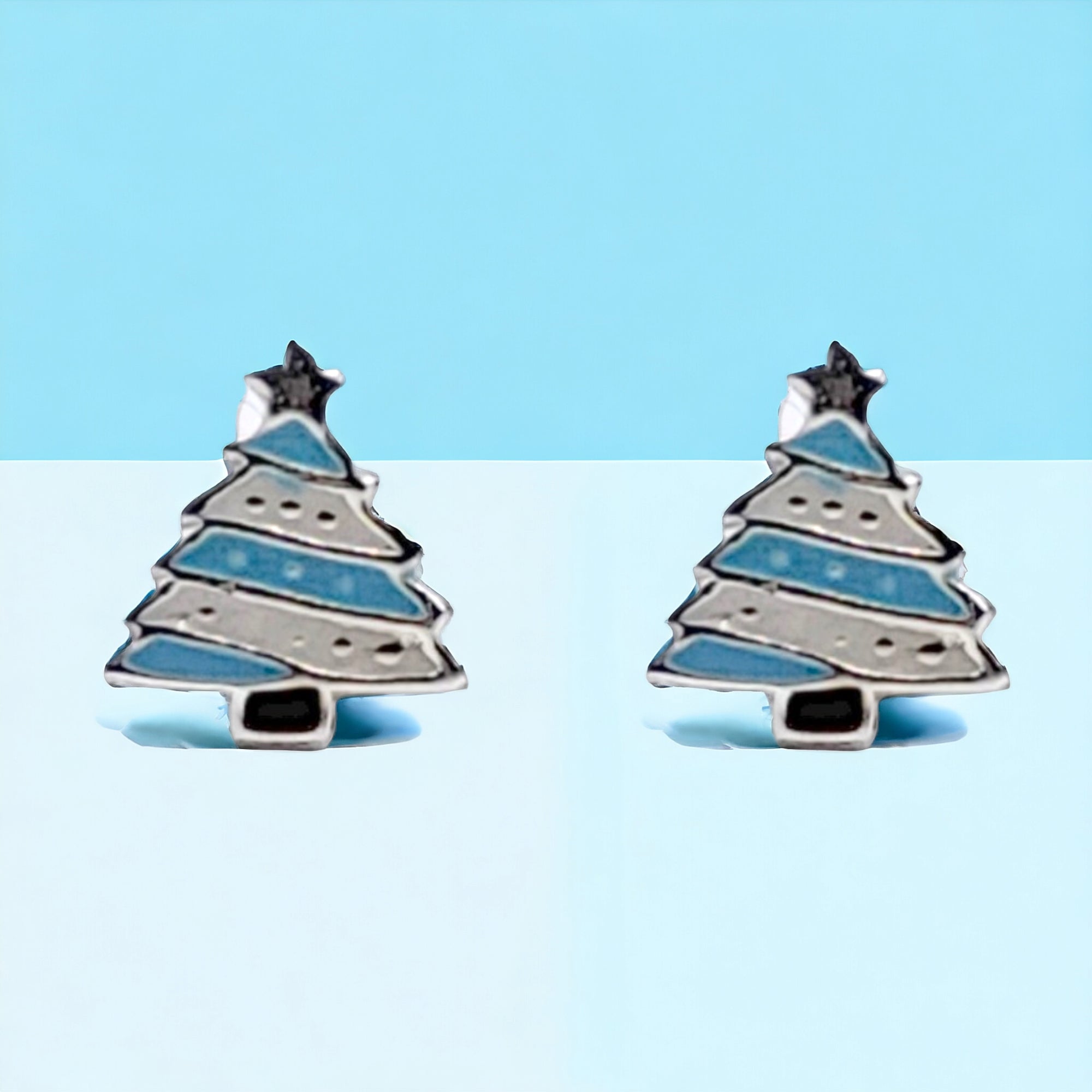 925 Sterling Silver Cute Tree Ear Studs Enamel Cartilage Ear Studs Earrings Handmade Gift - 8x6 mm