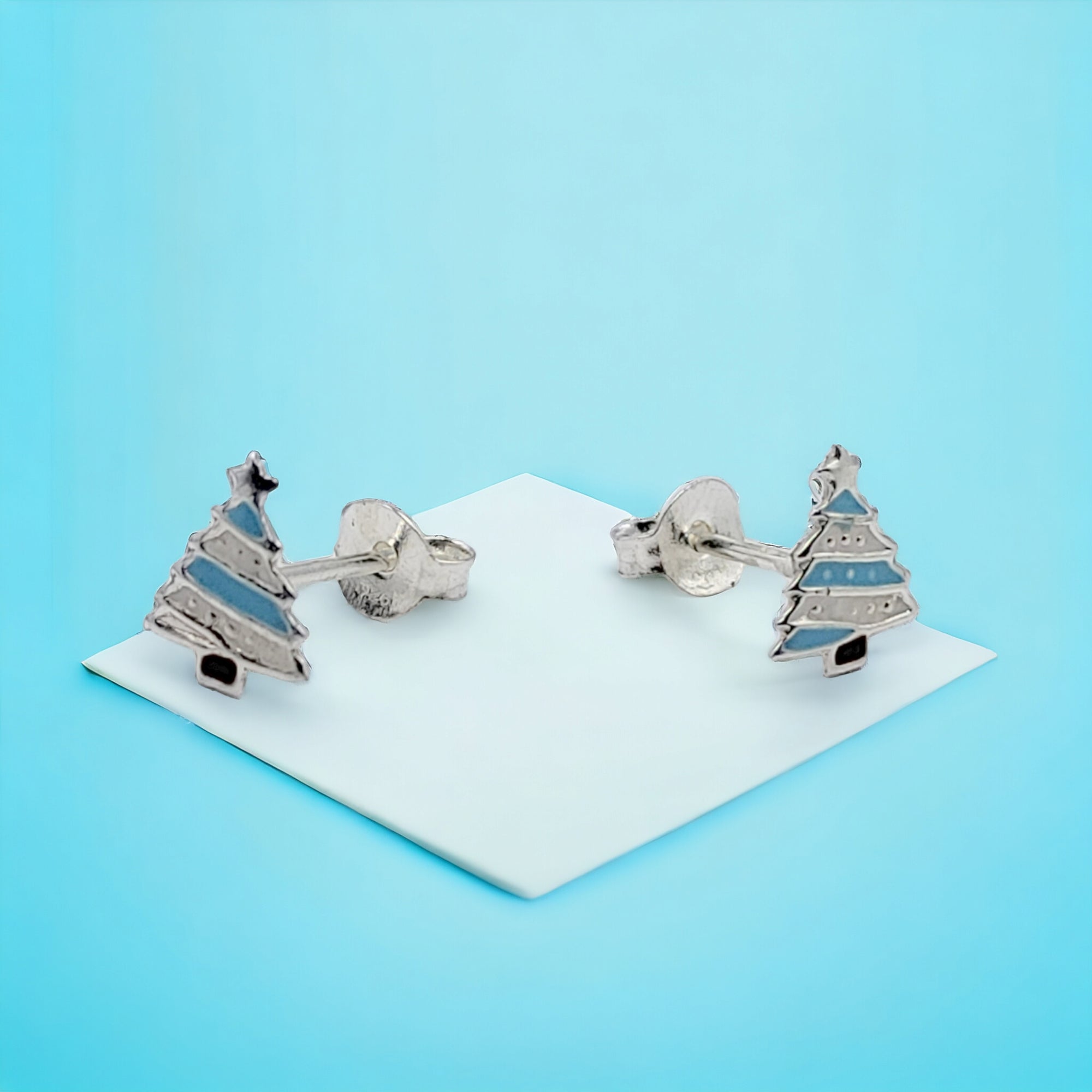 925 Sterling Silver Cute Tree Ear Studs Enamel Cartilage Ear Studs 8x6 mm