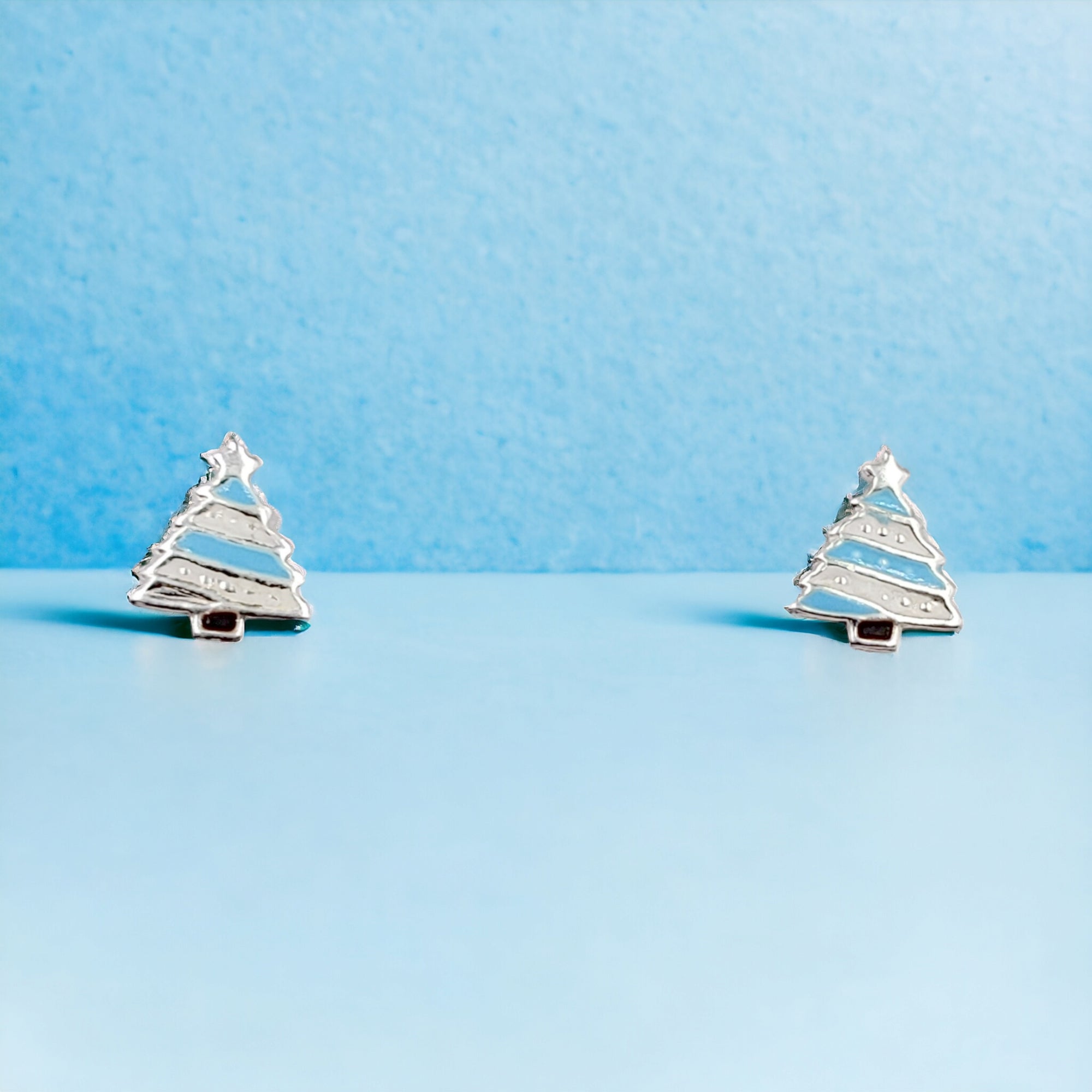 925 Sterling Silver Cute Tree Ear Studs Enamel Cartilage Ear Studs Earrings Handmade Gift - 8x6 mm