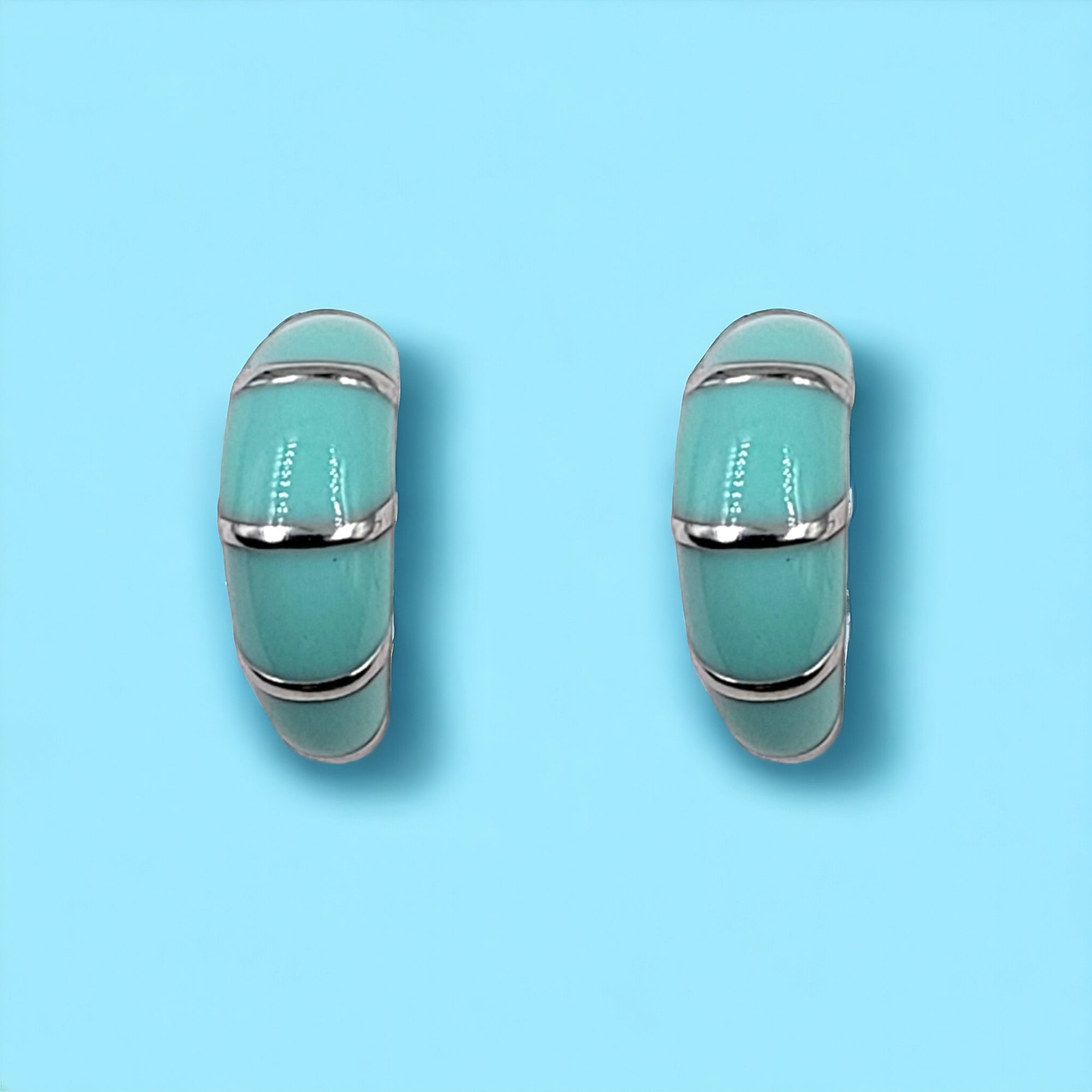 Pretty Enamel Hoops Strips CZ Chunky Bold Hoop Everyday Wear Earring Minimalist Handmade Gift For Women 13x4 mm