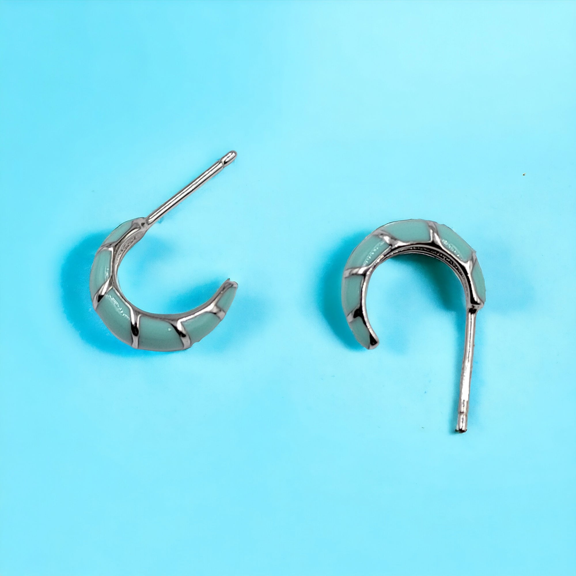 Pretty Enamel Hoops Strips CZ Chunky Bold Hoop Everyday Wear Earring  13x4 mm