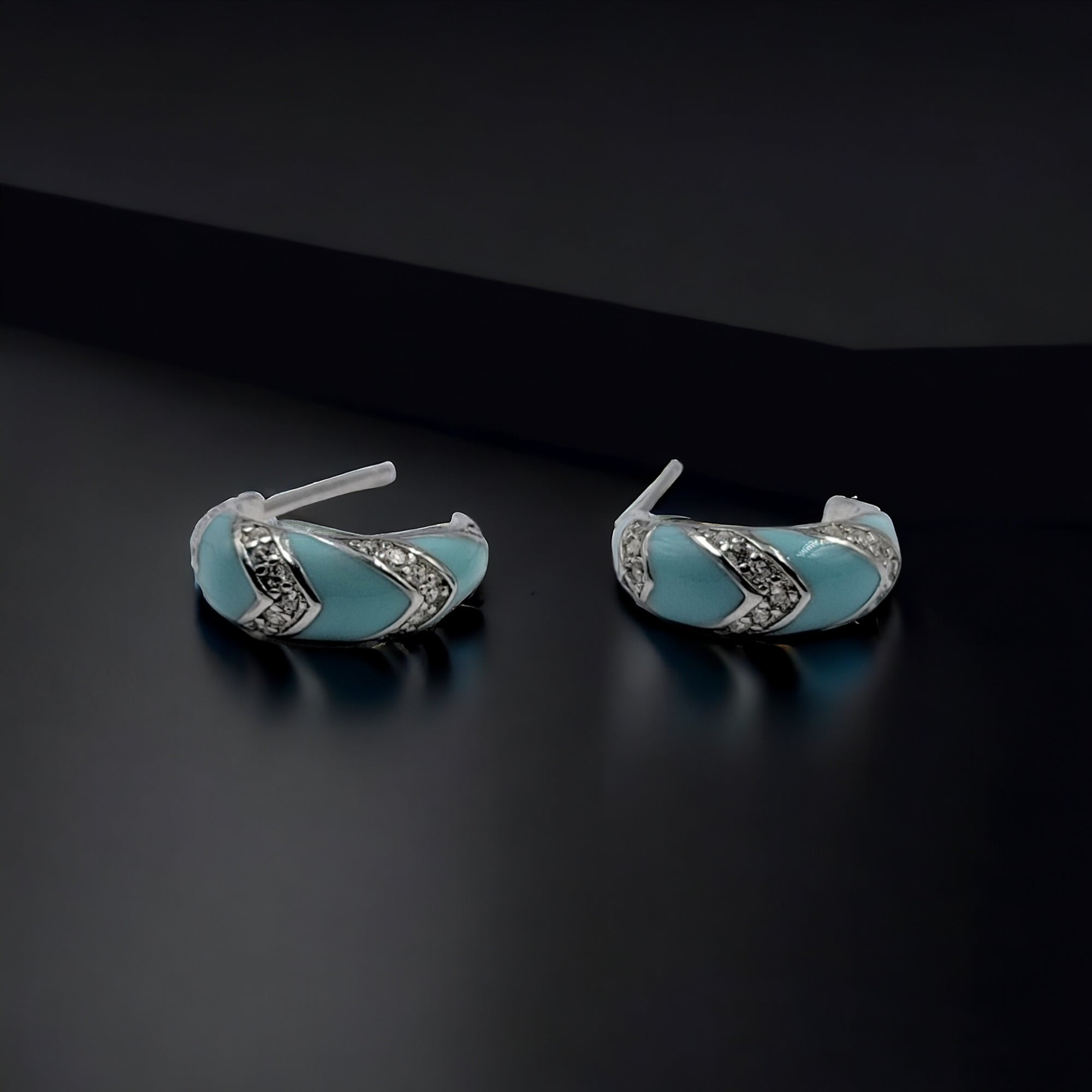 Quirky Enamel Hoops Strips CZ Chunky Bold Hoop Mini Art Deco Earrings Gift For Women 13x4 mm