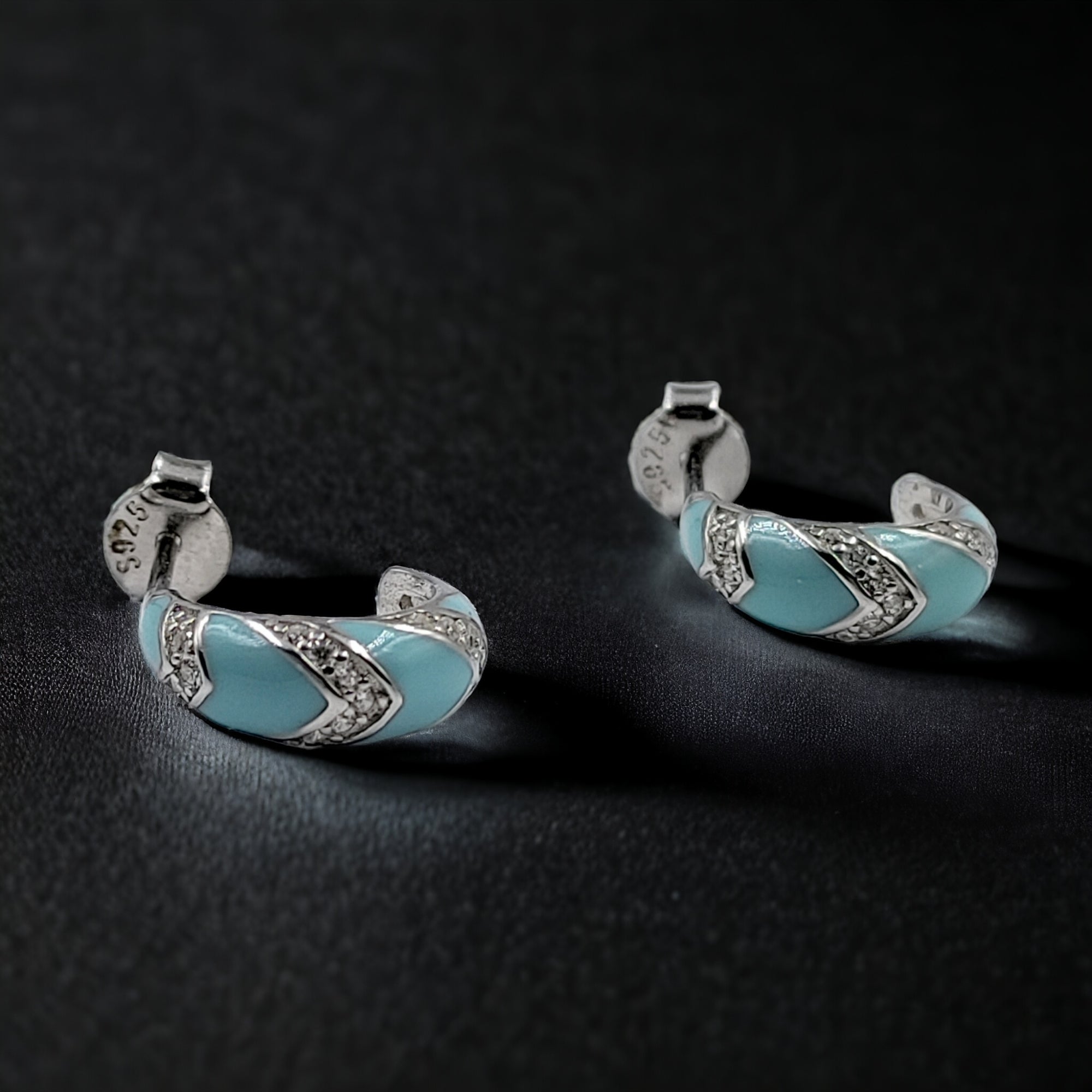 Quirky Enamel Hoops Strips CZ Chunky Bold Hoop Mini Art Deco Earrings 13x4 mm