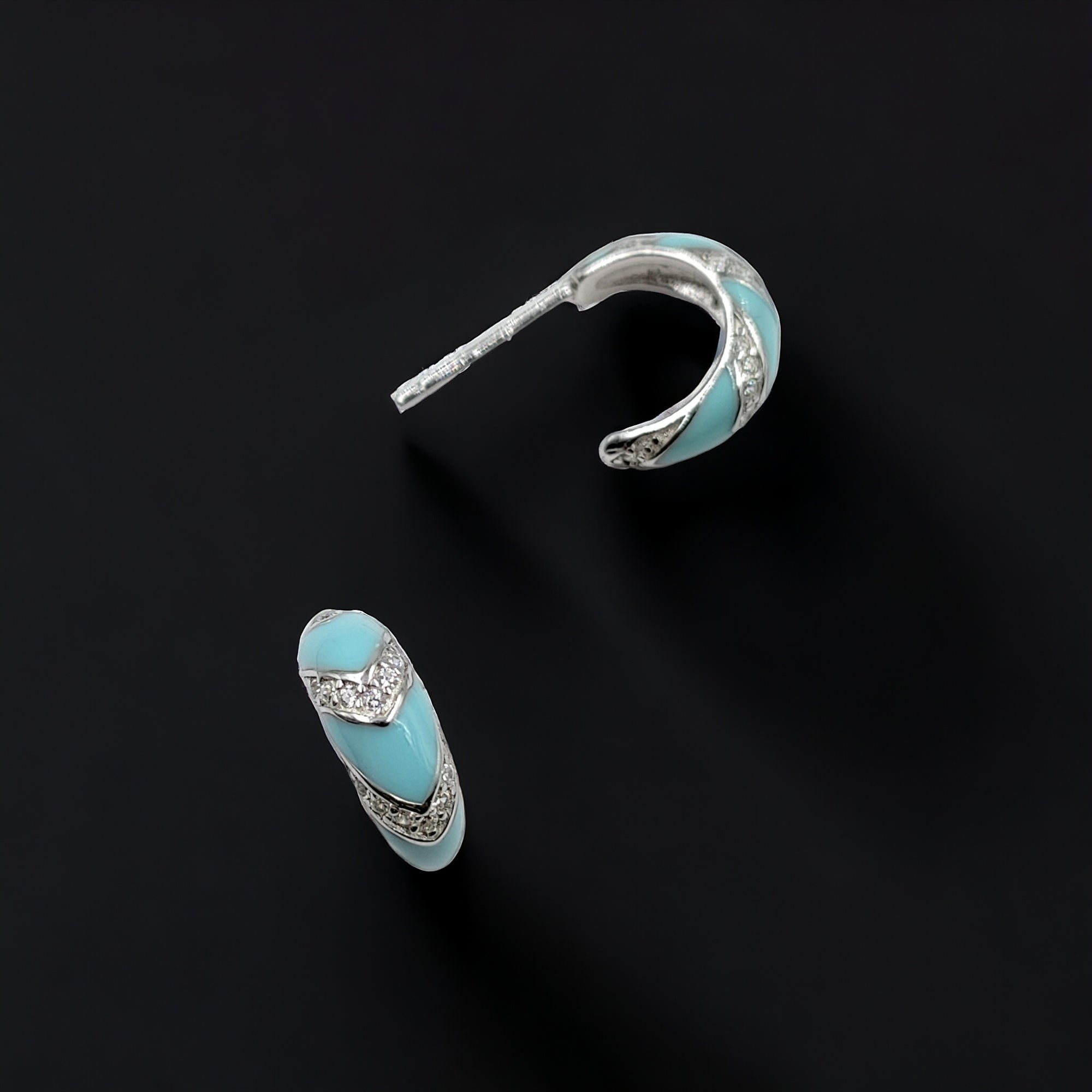 Quirky Enamel Hoops Strips CZ Chunky Bold Hoop Mini Art Deco Earrings 13x4 mm