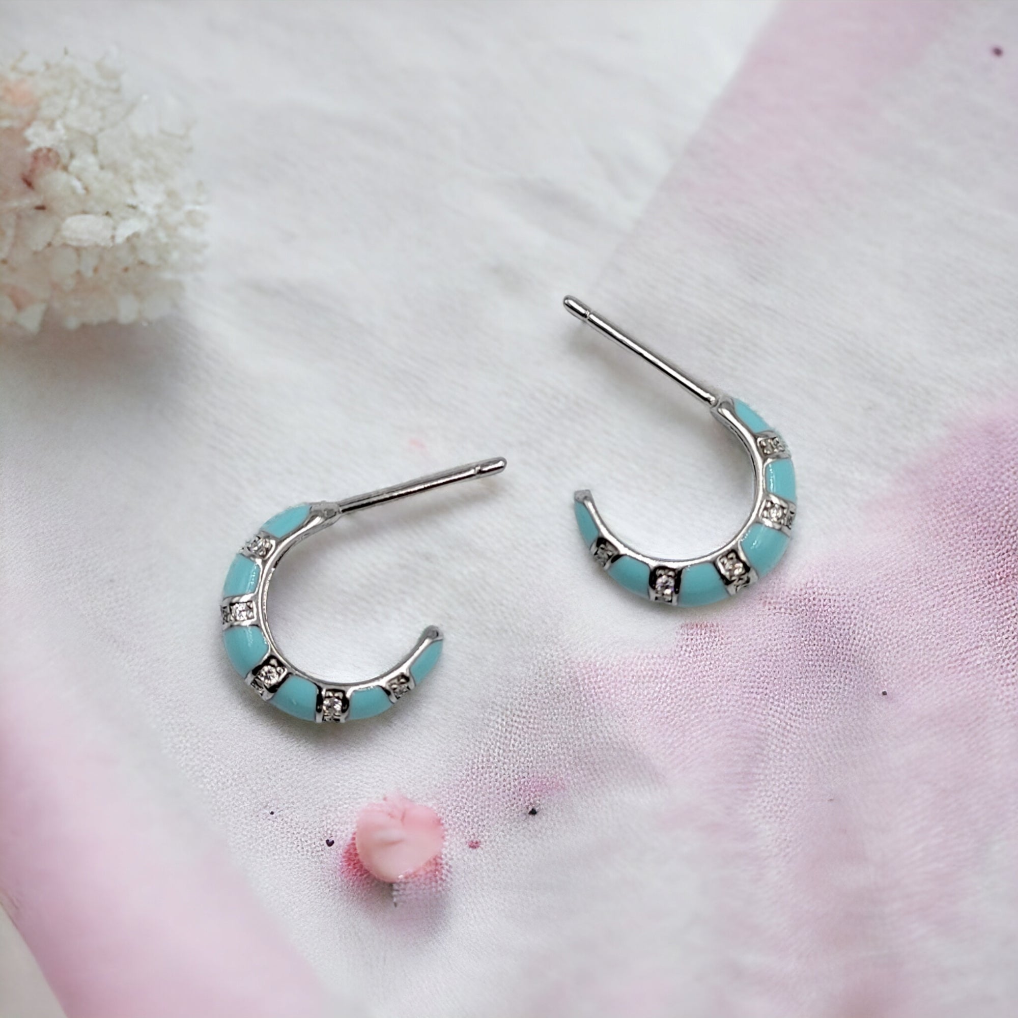 Quirky Enamel Hoops Strips CZ Chunky Bold Hoop Earrings Minimalist Handmade Gift For Women-13x4 mm