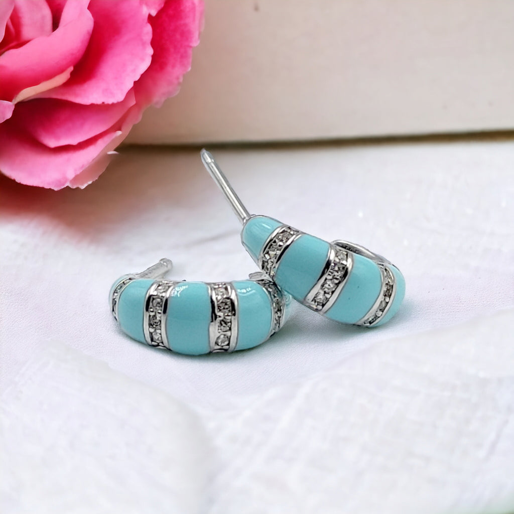 Quirky Enamel Hoops Strips CZ Chunky Bold Hoop Earrings Minimalist Handmade Gift For Women-13x4 mm