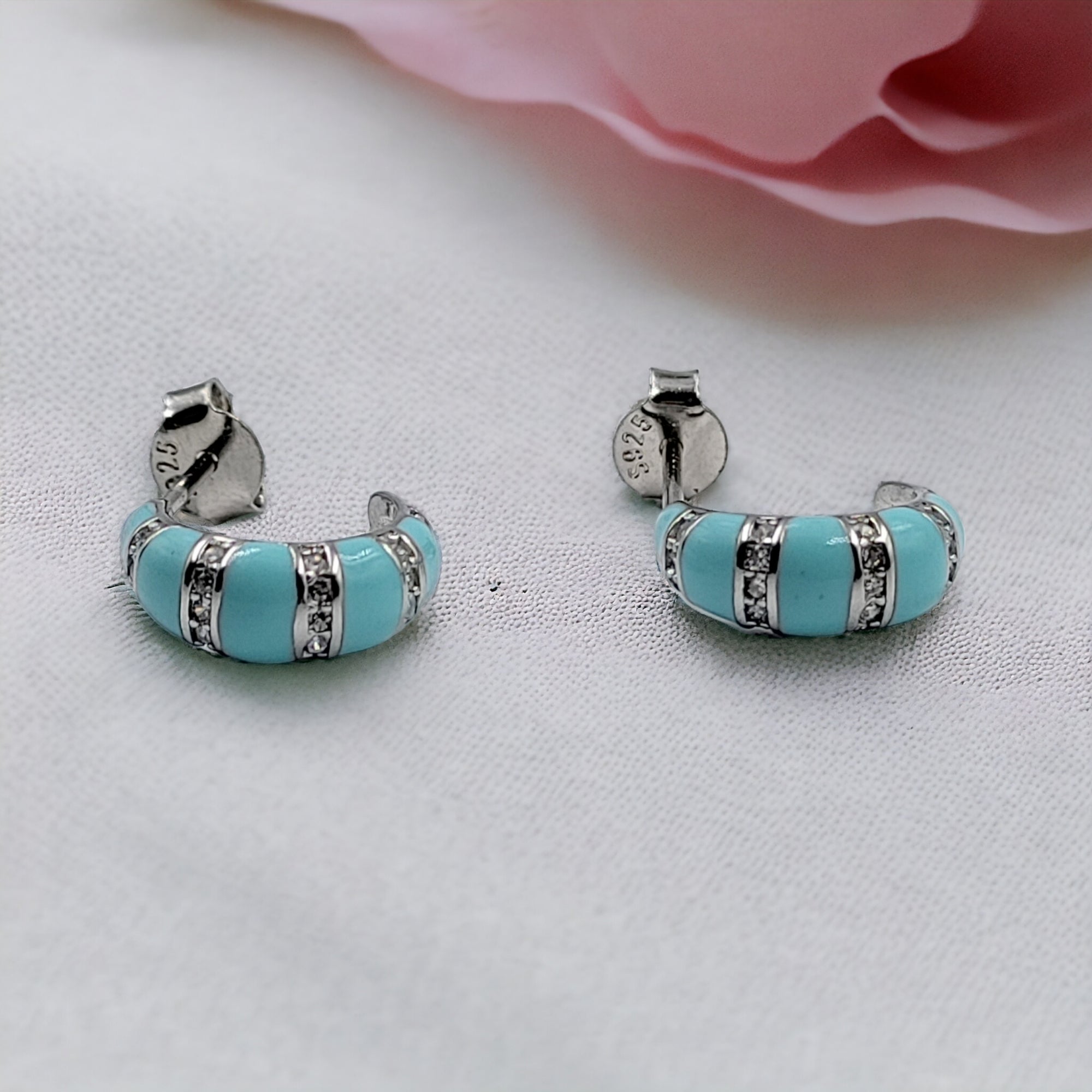 Quirky Enamel Hoops Strips CZ Chunky Bold Hoop Earrings Minimalist Handmade Gift For Women-13x4 mm