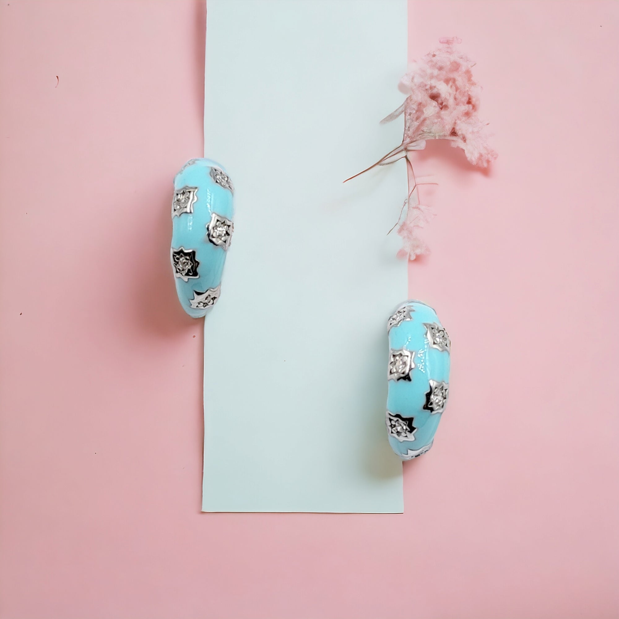 Thick Enamel Hoops Celestial Star CZ Chunky Bold Hoop Mini Art Deco Earrings Minimalist Handmade Gift For Women-13x4 mm