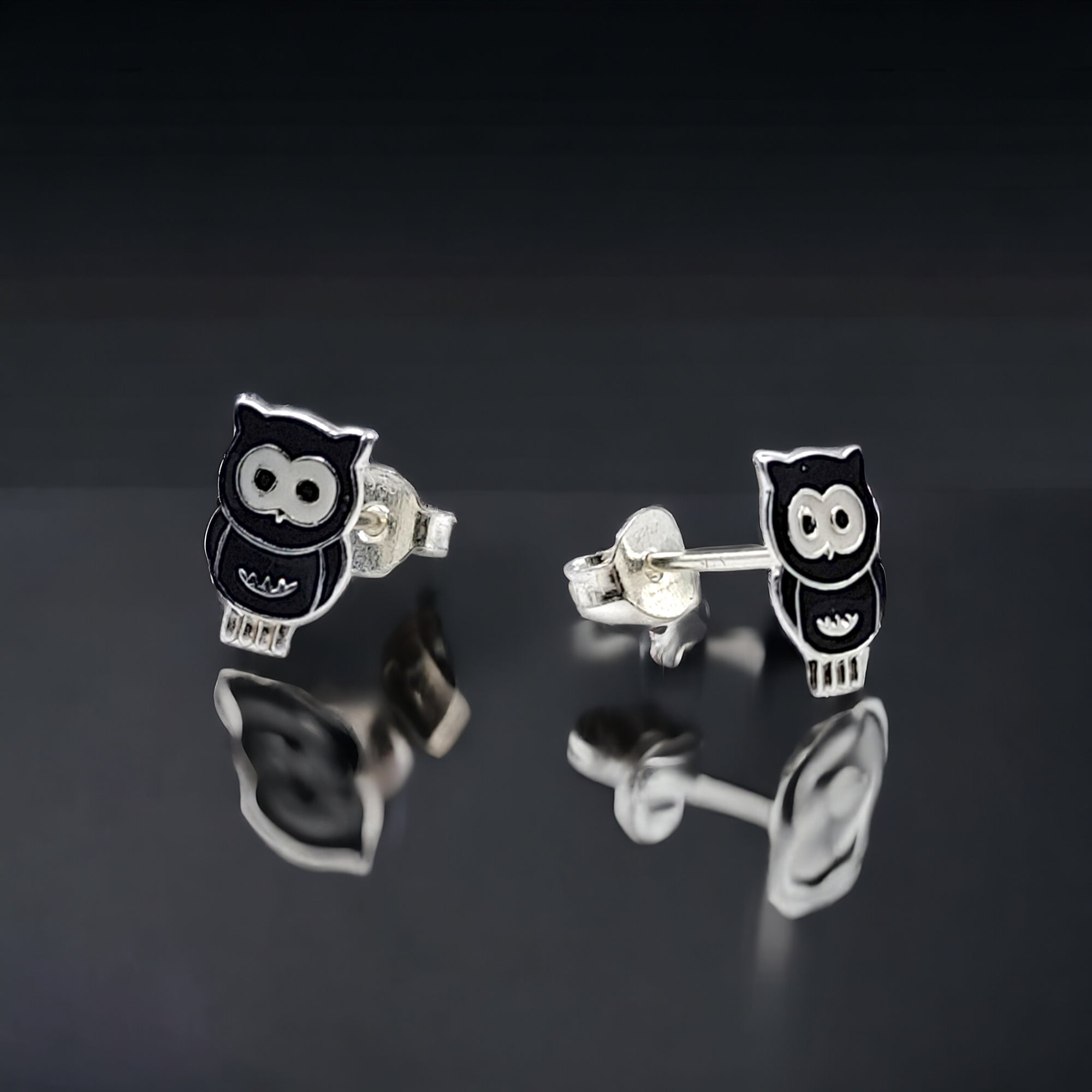 925 Sterling Silver Cute Owl Ear Studs Tiny Bird Earrings Handmade Gift For Girls- 9x6 mm