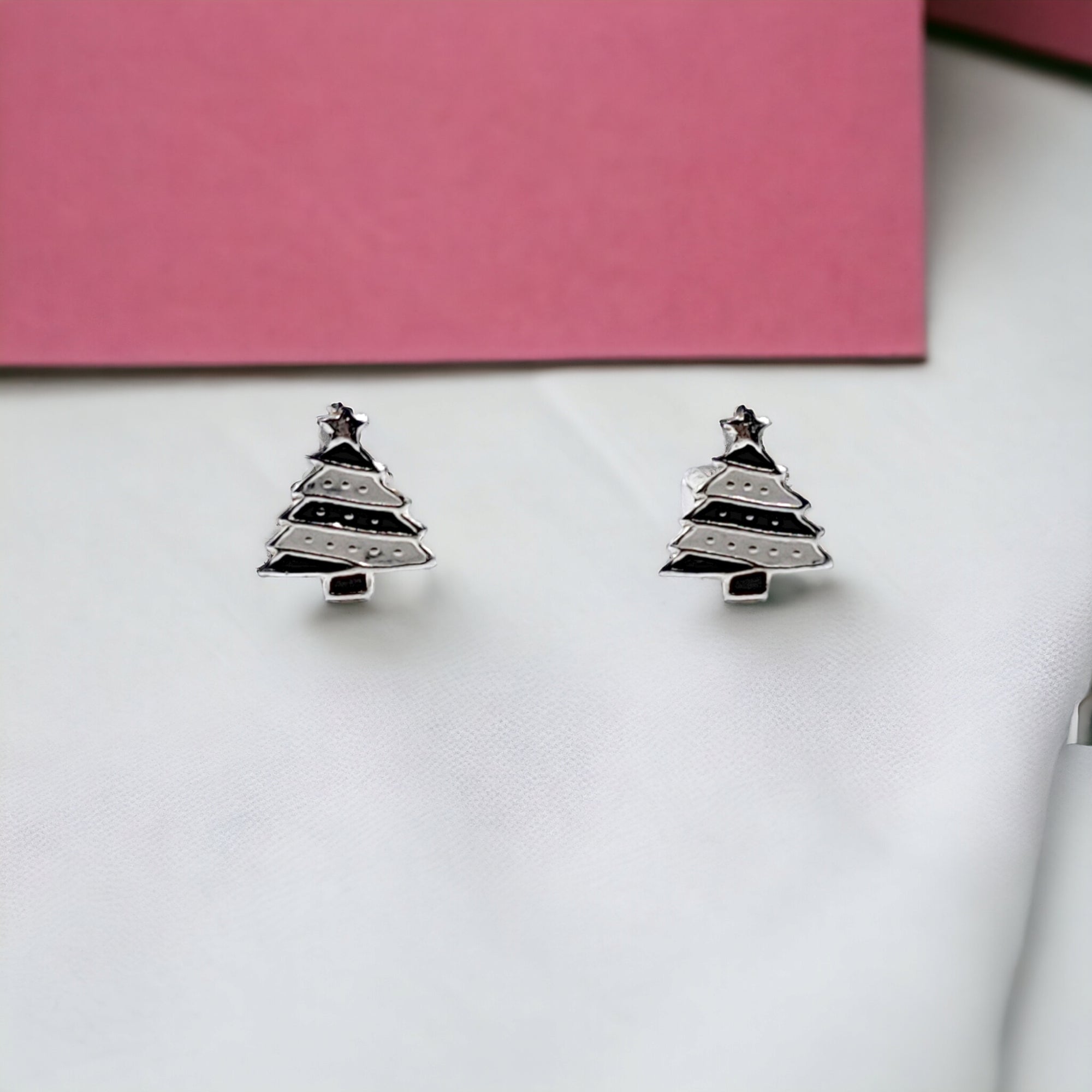 925 Sterling Silver Cute Tree Ear Studs Enamel Cartilage Ear Studs Earrings Handmade Gift - 8x6 mm