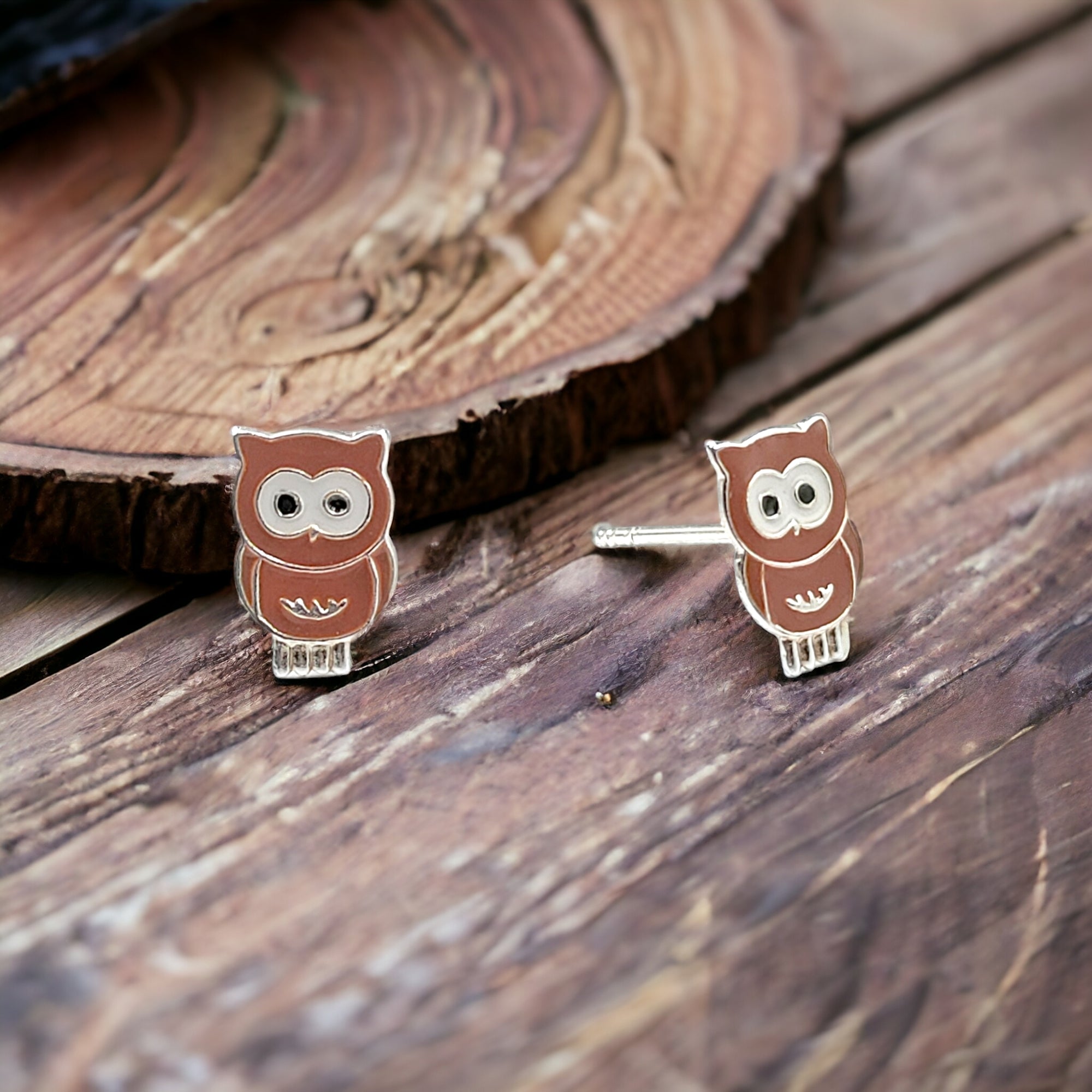 925 Sterling Silver Cute Owl Ear Studs Tiny Bird Earrings Handmade Gift For Girls- 9x6 mm