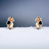 925 Sterling Silver Seahorse Ear Studs Tiny Ocean animal Earrings Minimalist Handmade Gift - 11x6 mm