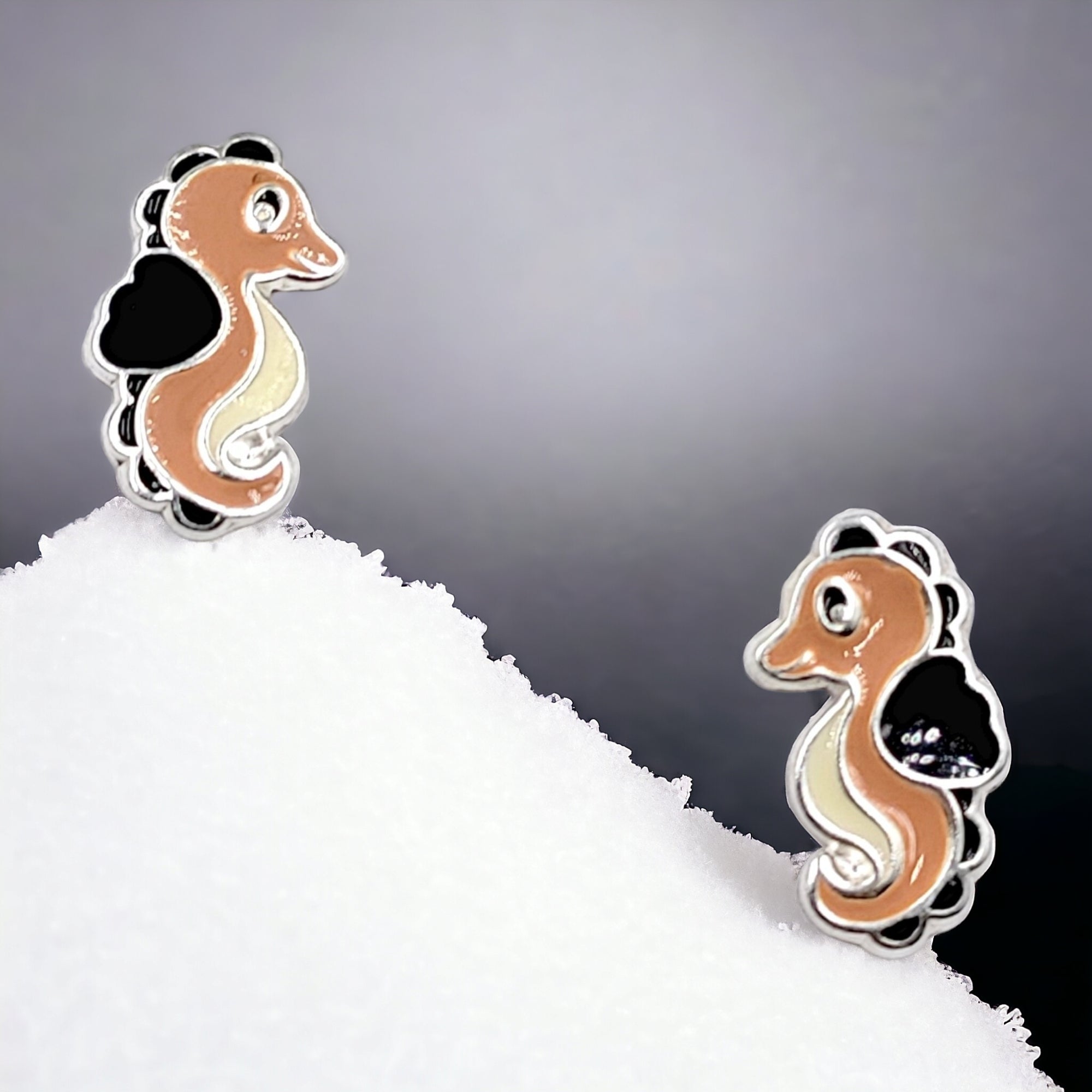 925 Sterling Silver Seahorse Ear Studs Tiny Ocean animal Earrings Minimalist Handmade Gift - 11x6 mm