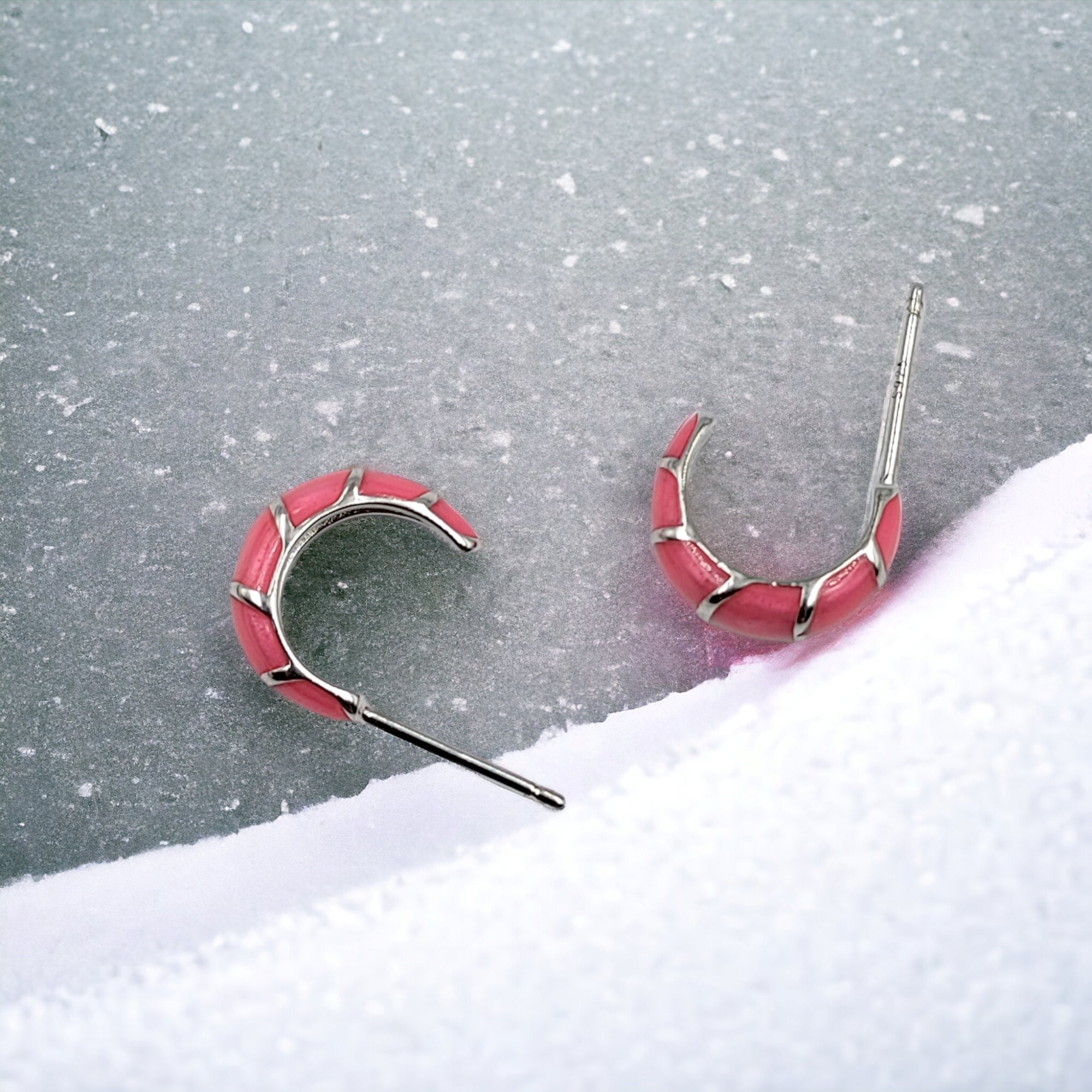 Pretty Enamel Hoops Strips CZ Chunky Bold Hoop Everyday Wear Earring Minimalist Handmade Gift For Women 13x4 mm