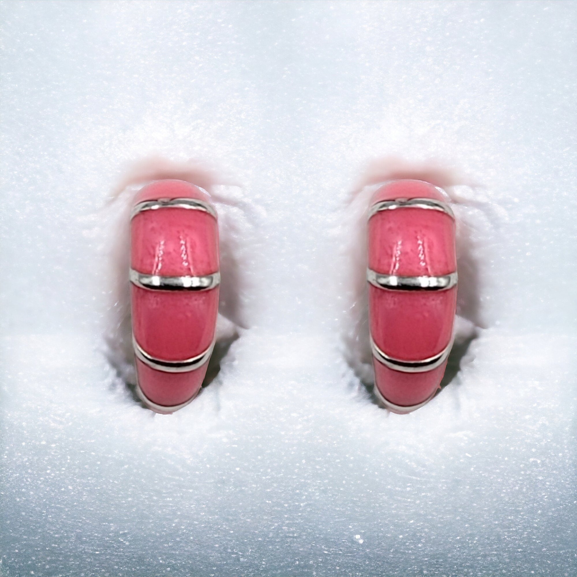 Pretty Enamel Hoops Strips CZ Chunky Bold Hoop Everyday Wear Earring Minimalist Handmade Gift For Women 13x4 mm