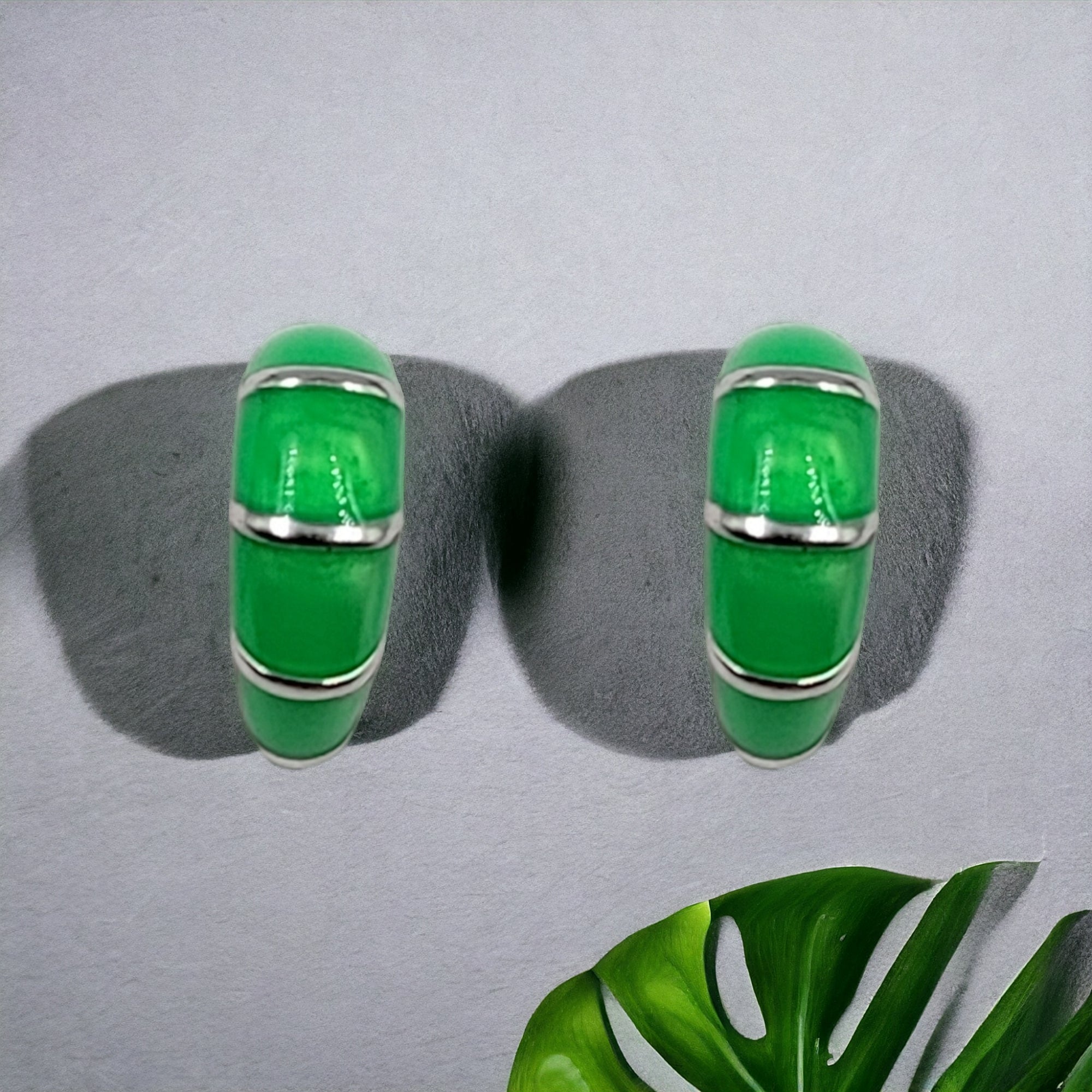 Pretty Enamel Hoops Strips CZ Chunky Bold Hoop Everyday Wear Earring Minimalist Handmade Gift For Women 13x4 mm