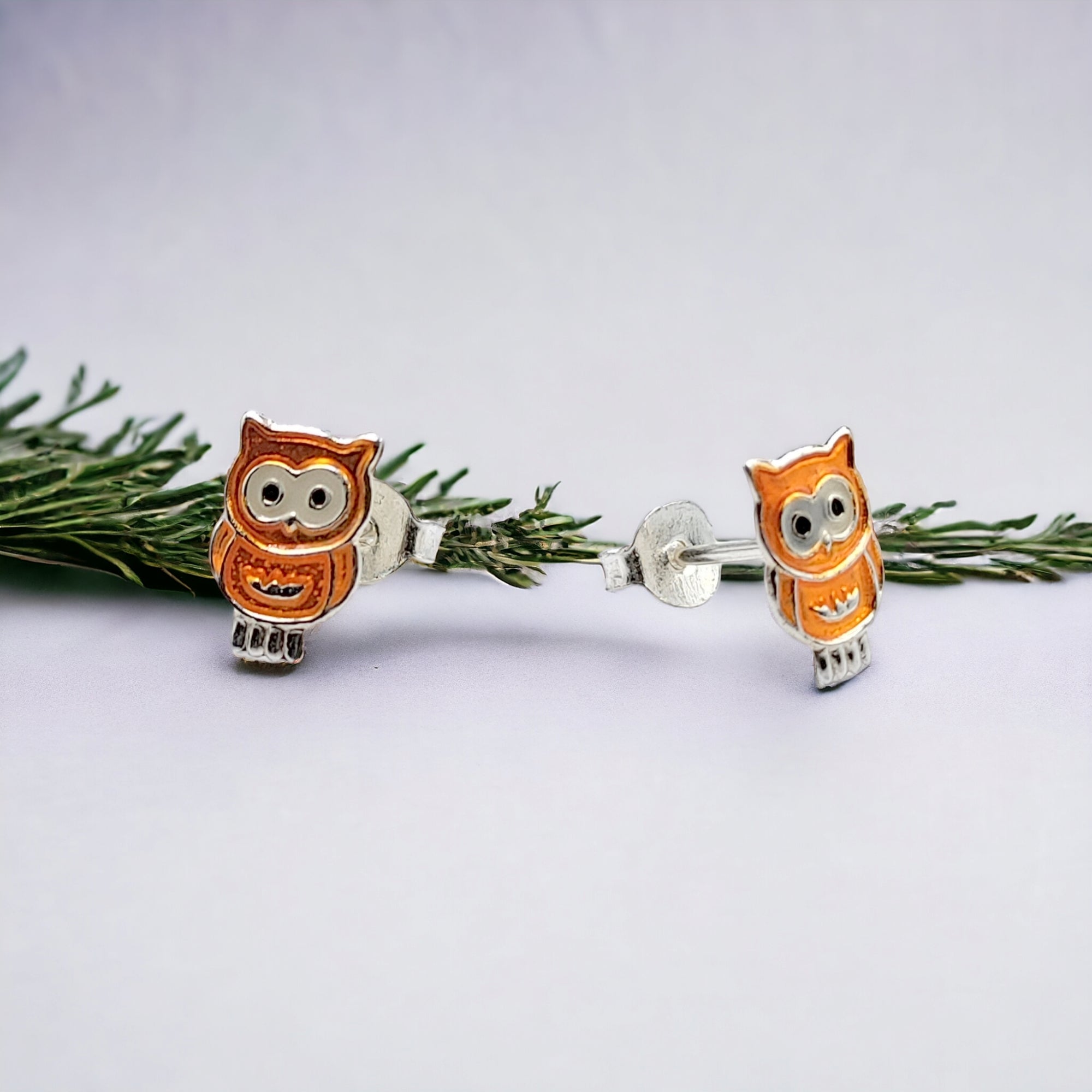 925 Sterling Silver Cute Owl Ear Studs Tiny Bird Earrings Handmade Gift For Girls- 9x6 mm