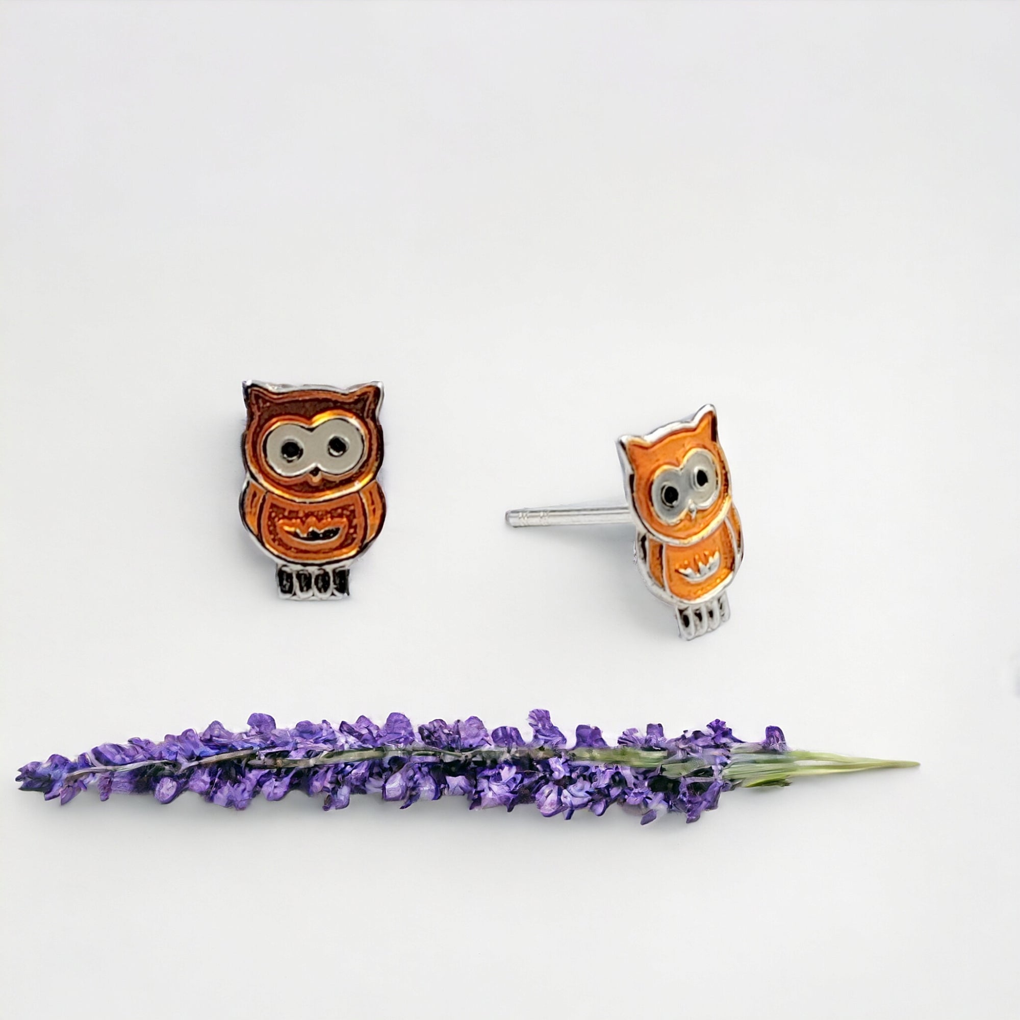 925 Sterling Silver Cute Owl Ear Studs Tiny Bird Earrings Handmade Gift For Girls- 9x6 mm