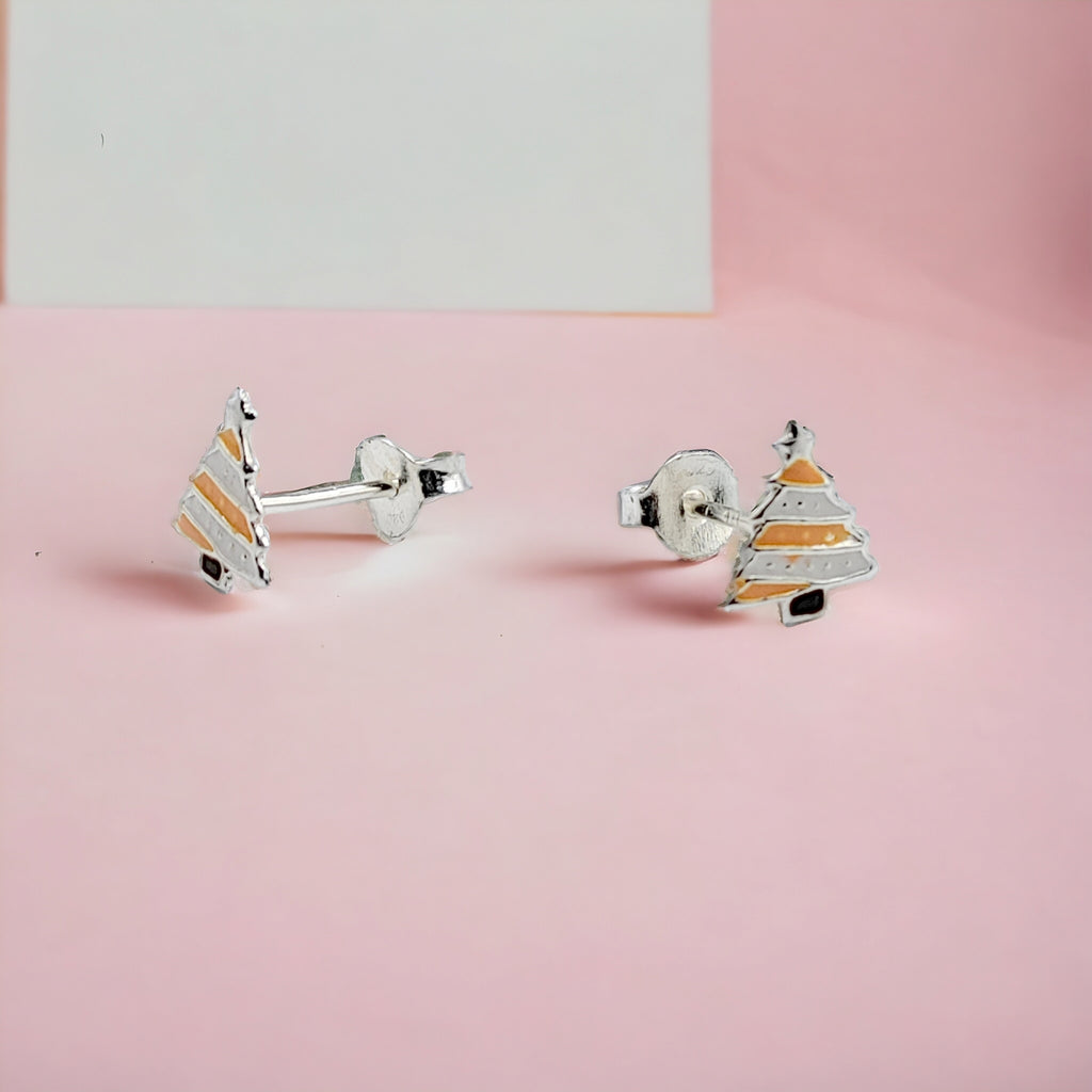 925 Sterling Silver Cute Tree Ear Studs Enamel Cartilage Ear Studs Earrings Handmade Gift - 8x6 mm