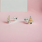 925 Sterling Silver Cute Tree Ear Studs Enamel Cartilage Ear Studs Earrings Handmade Gift - 8x6 mm