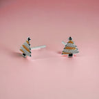 925 Sterling Silver Cute Tree Ear Studs Enamel Cartilage Ear Studs Earrings Handmade Gift - 8x6 mm