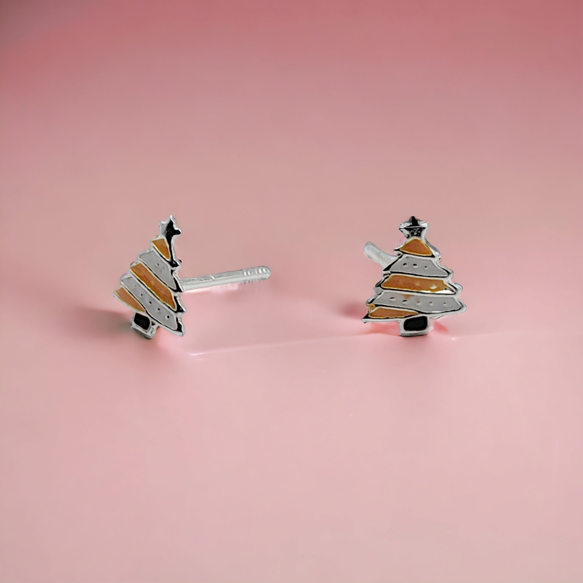 925 Sterling Silver Cute Tree Ear Studs Enamel Cartilage Ear Studs Earrings Handmade Gift - 8x6 mm