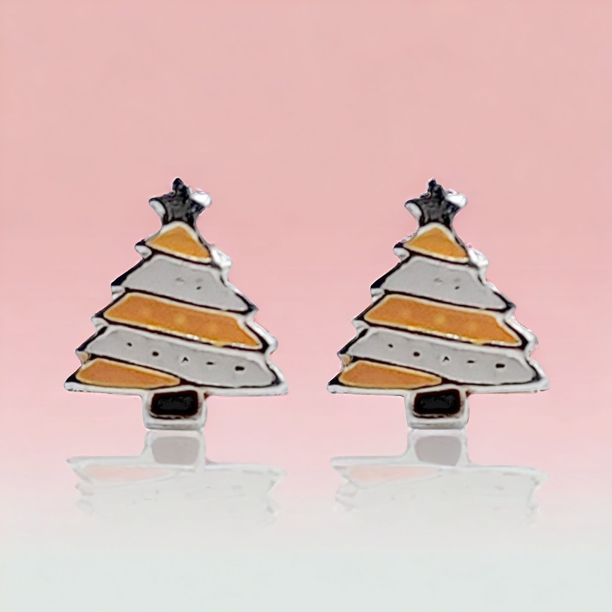 925 Sterling Silver Cute Tree Ear Studs Enamel Cartilage Ear Studs Earrings Handmade Gift - 8x6 mm