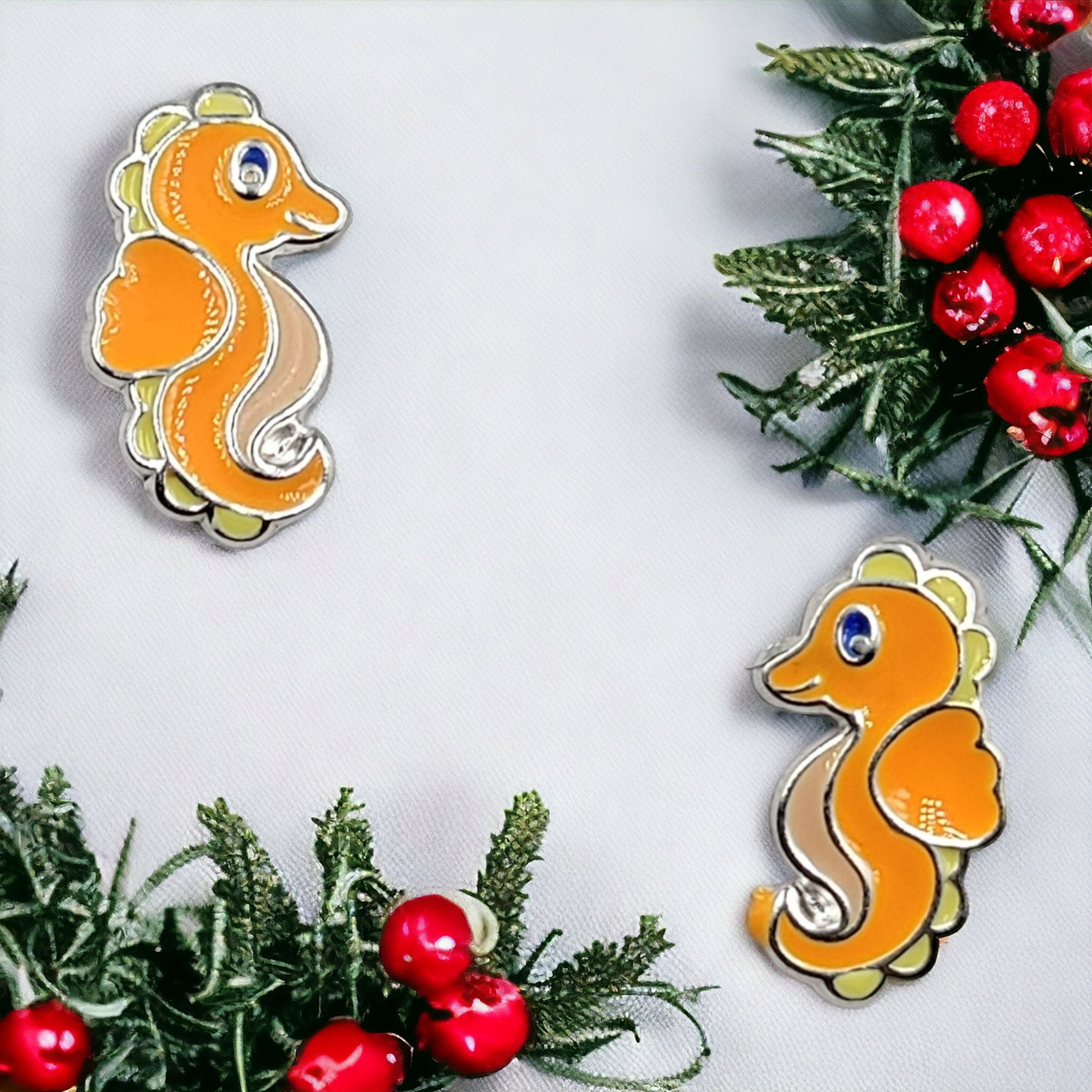 925 Sterling Silver Seahorse Ear Studs Tiny Ocean animal Earrings Minimalist Handmade Gift - 11x6 mm