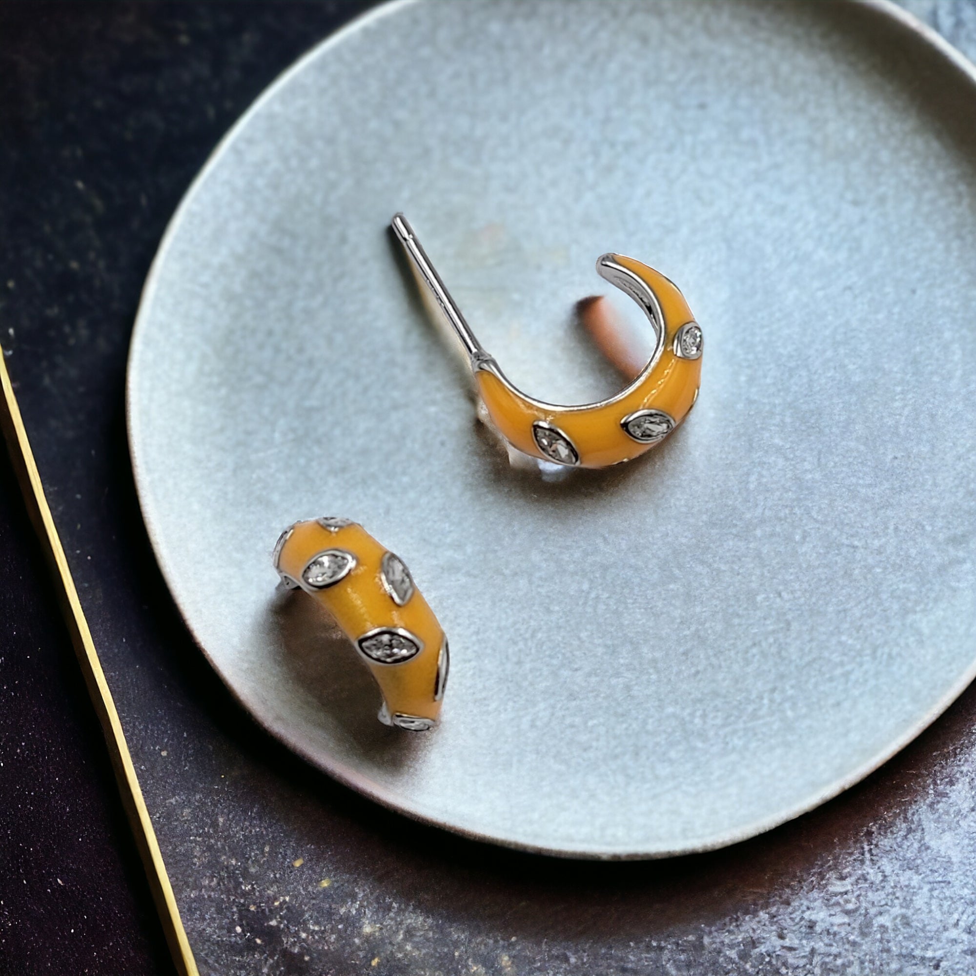 Quirky Enamel Hoops Petal CZ Chunky Bold Hoop Earrings Handmade Gift Gift For Women-13x4 mm