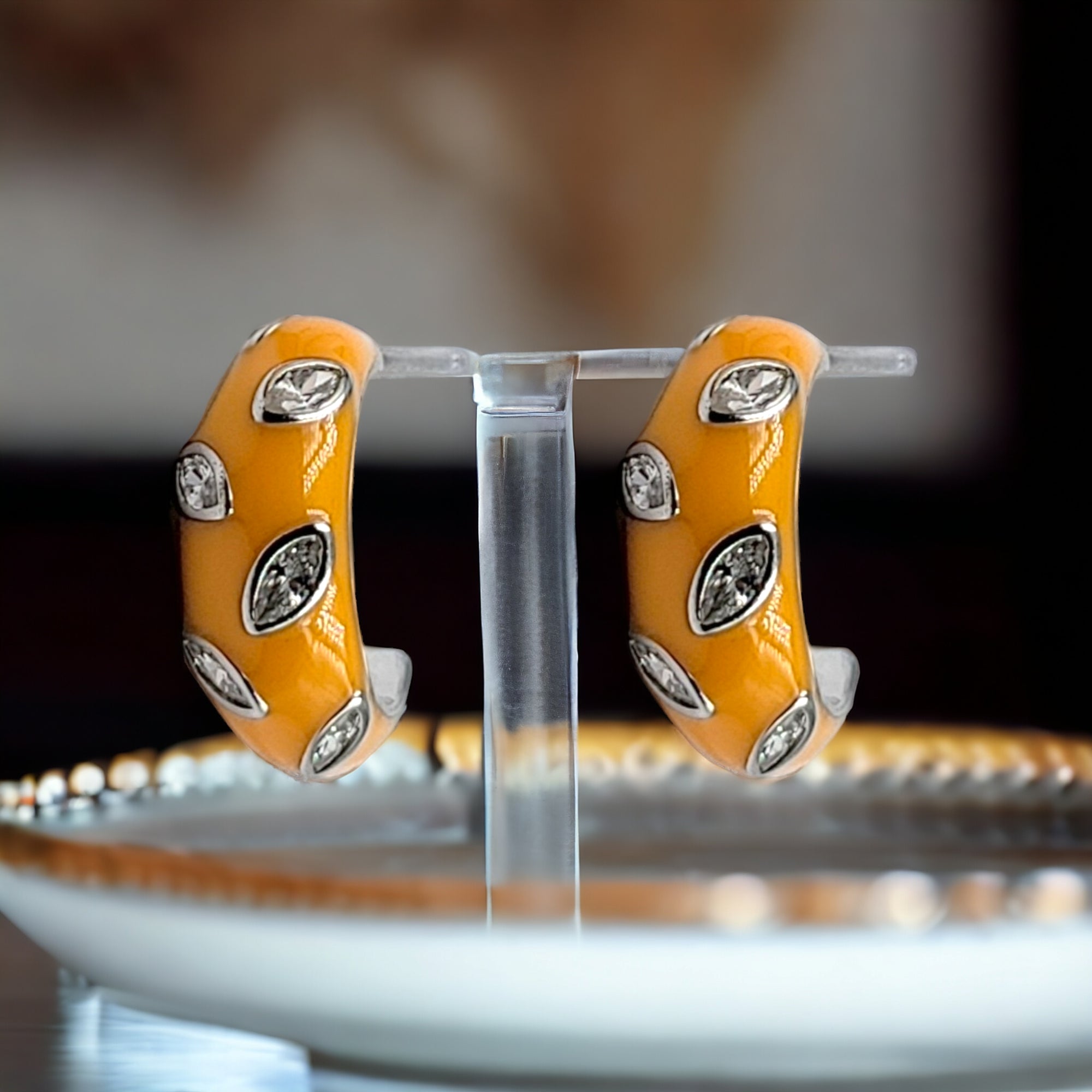 Quirky Enamel Hoops Petal CZ Chunky Bold Hoop Earrings Handmade Gift Gift For Women-13x4 mm