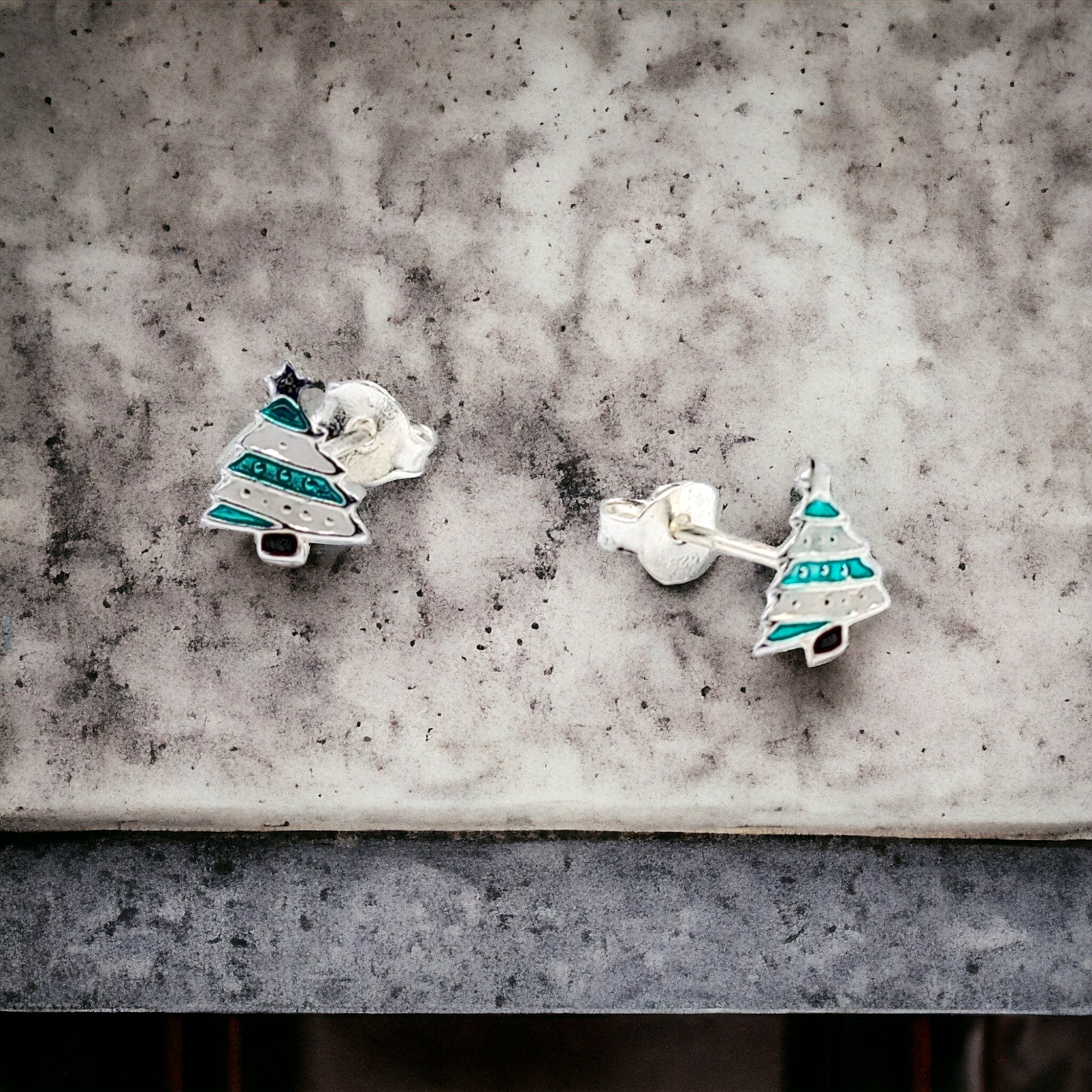 925 Sterling Silver Cute Tree Ear Studs Enamel Cartilage Ear Studs Earrings Handmade Gift - 8x6 mm